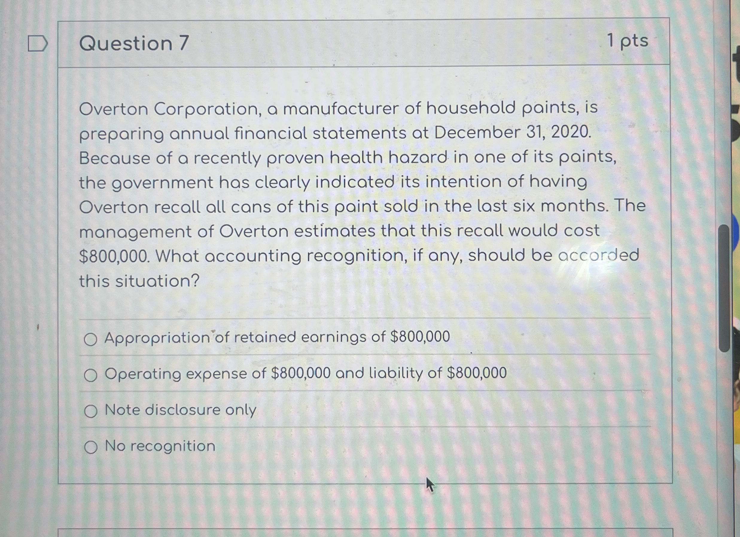 Question 7 1 pts verton Corporation, a