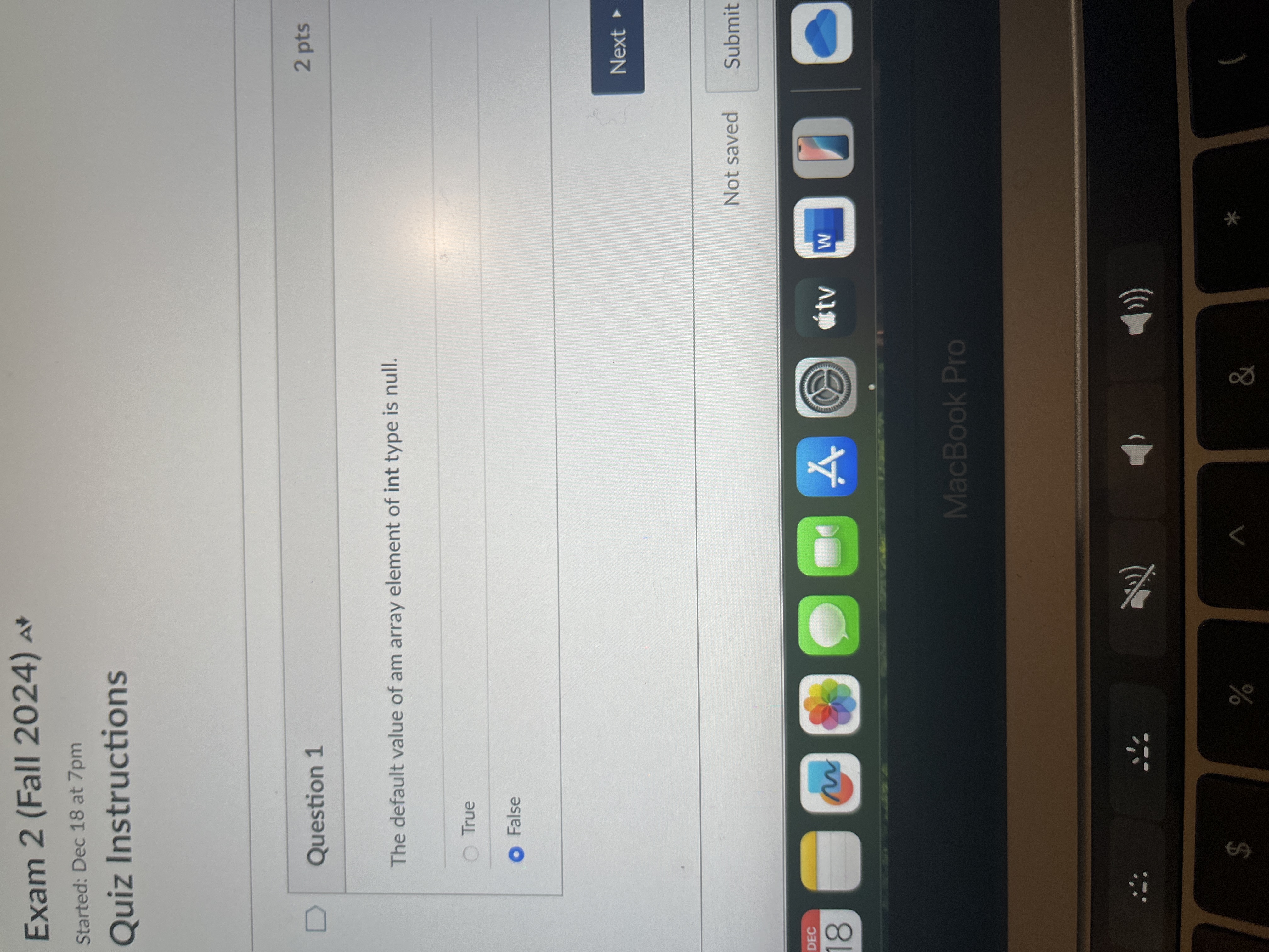 Answer Exam 2 (Fall 2024) At Started: Dec 18 at