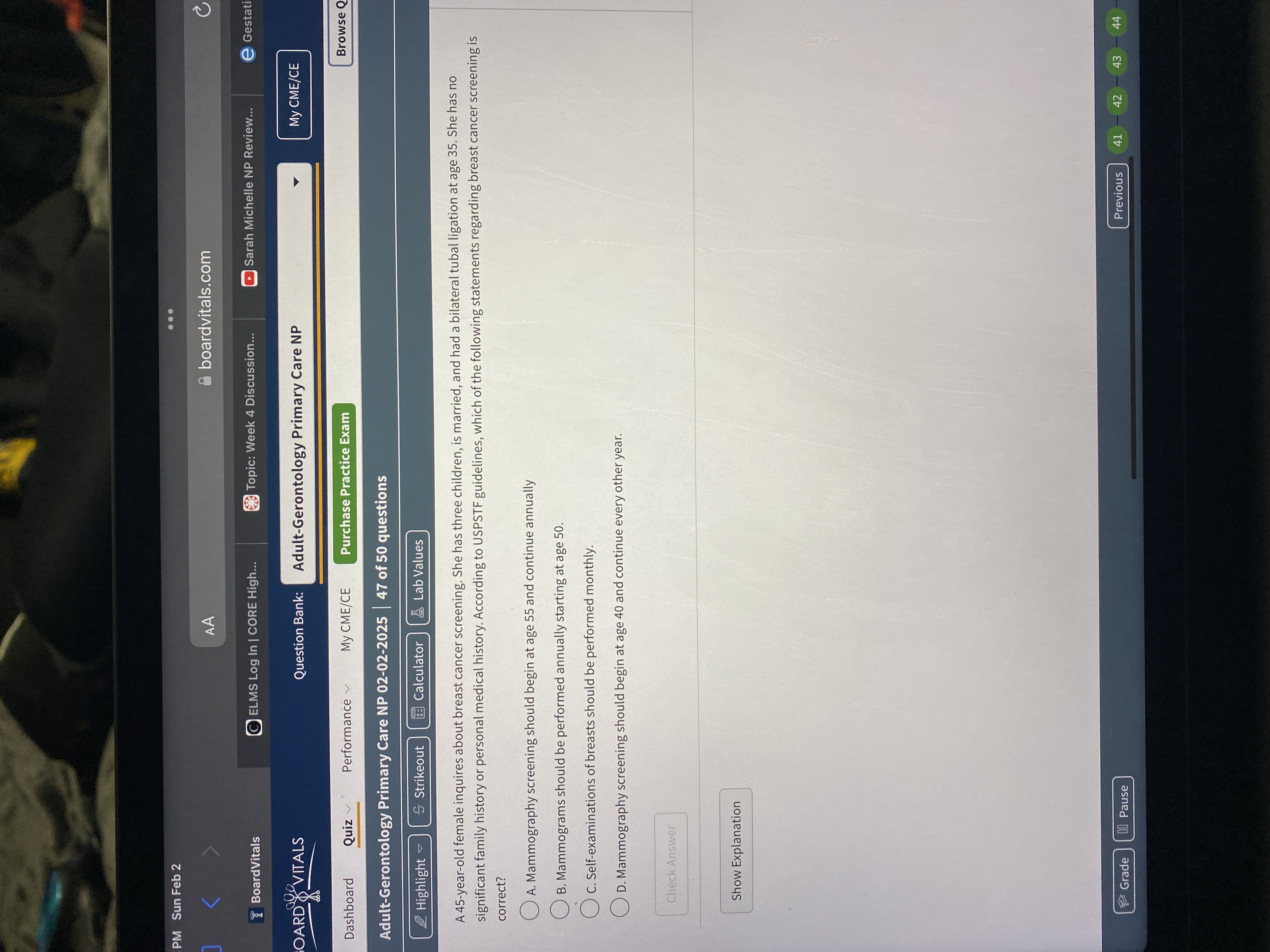 Answer PM Sun Feb 2 . . . AA boardvitals.com