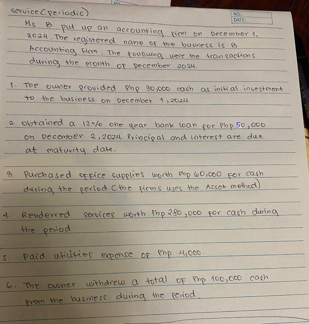 service ( periodic ) NO . : Ms B put up an