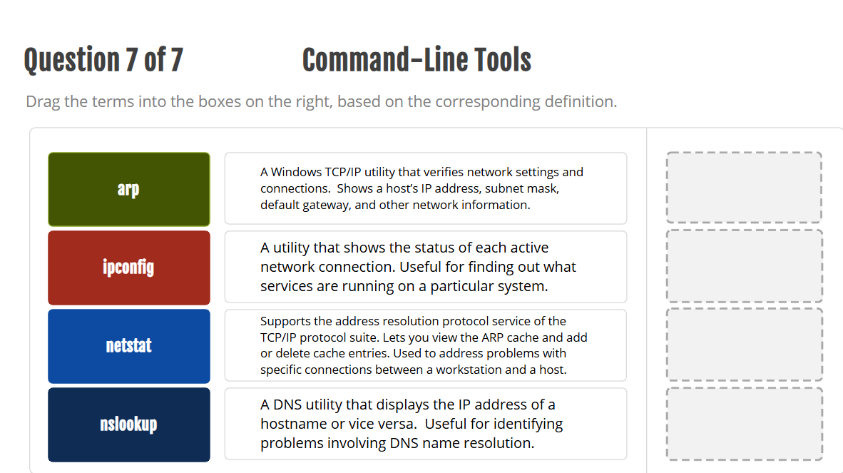Correct answer Question 7 of 7 Command-Line Tools