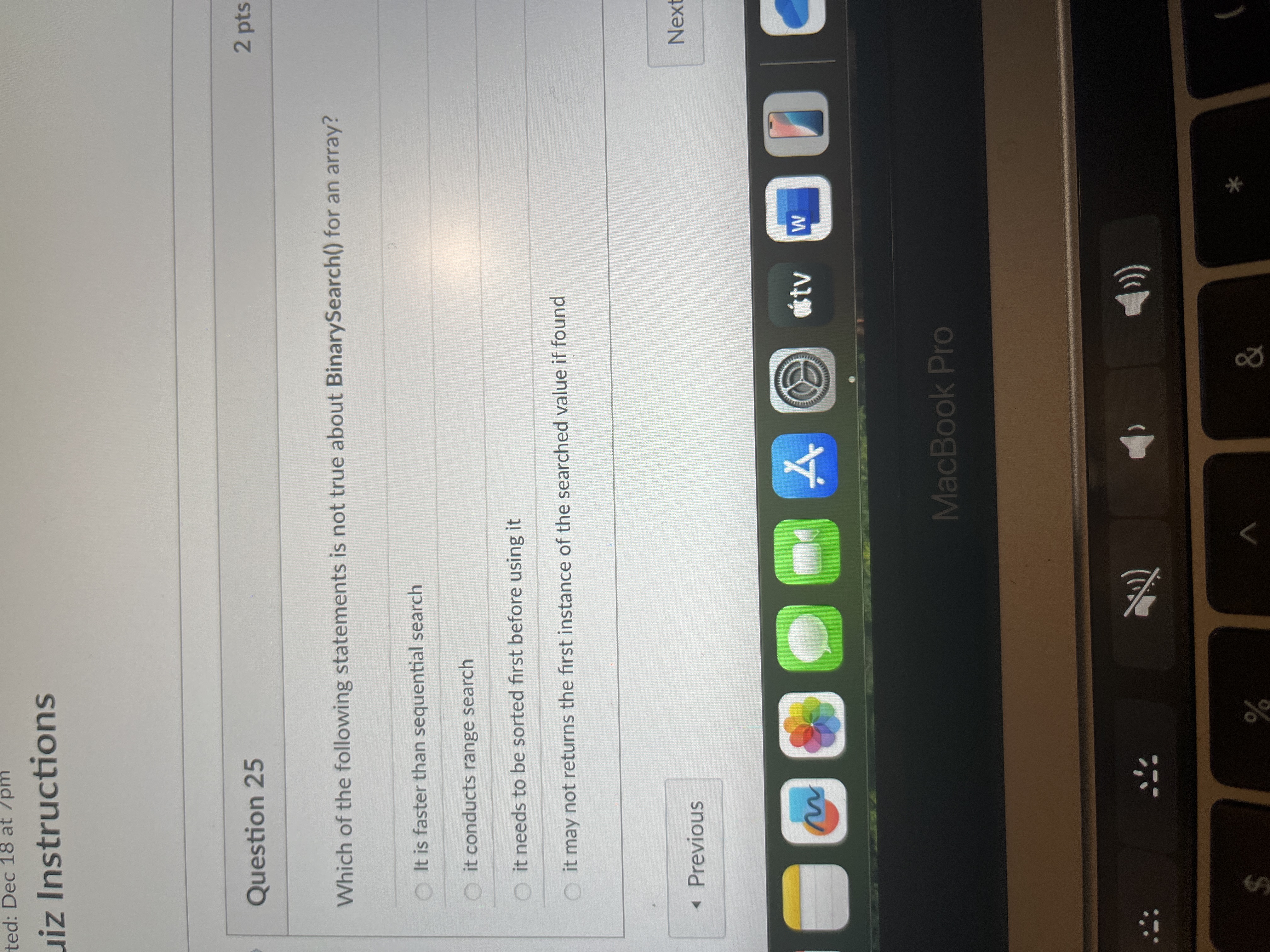 Answer ted: Dec 18 at /pm uiz Instructions