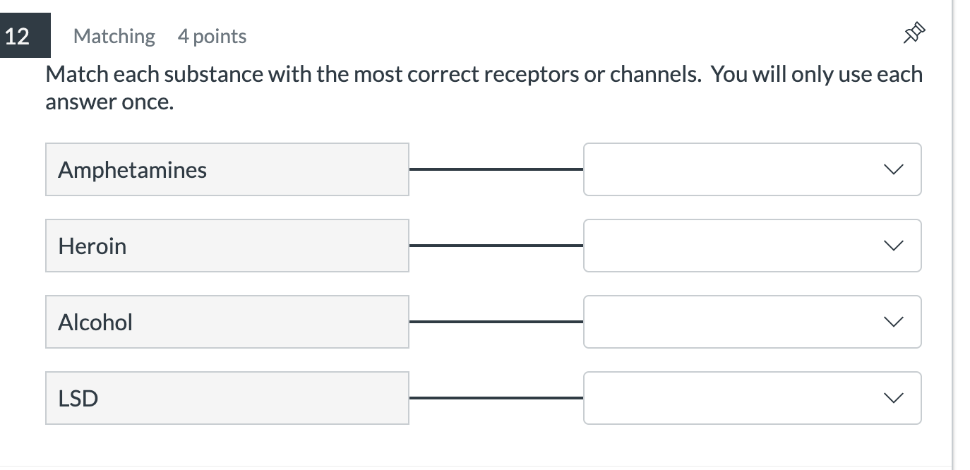answer correctly Matching 4 points s Match each