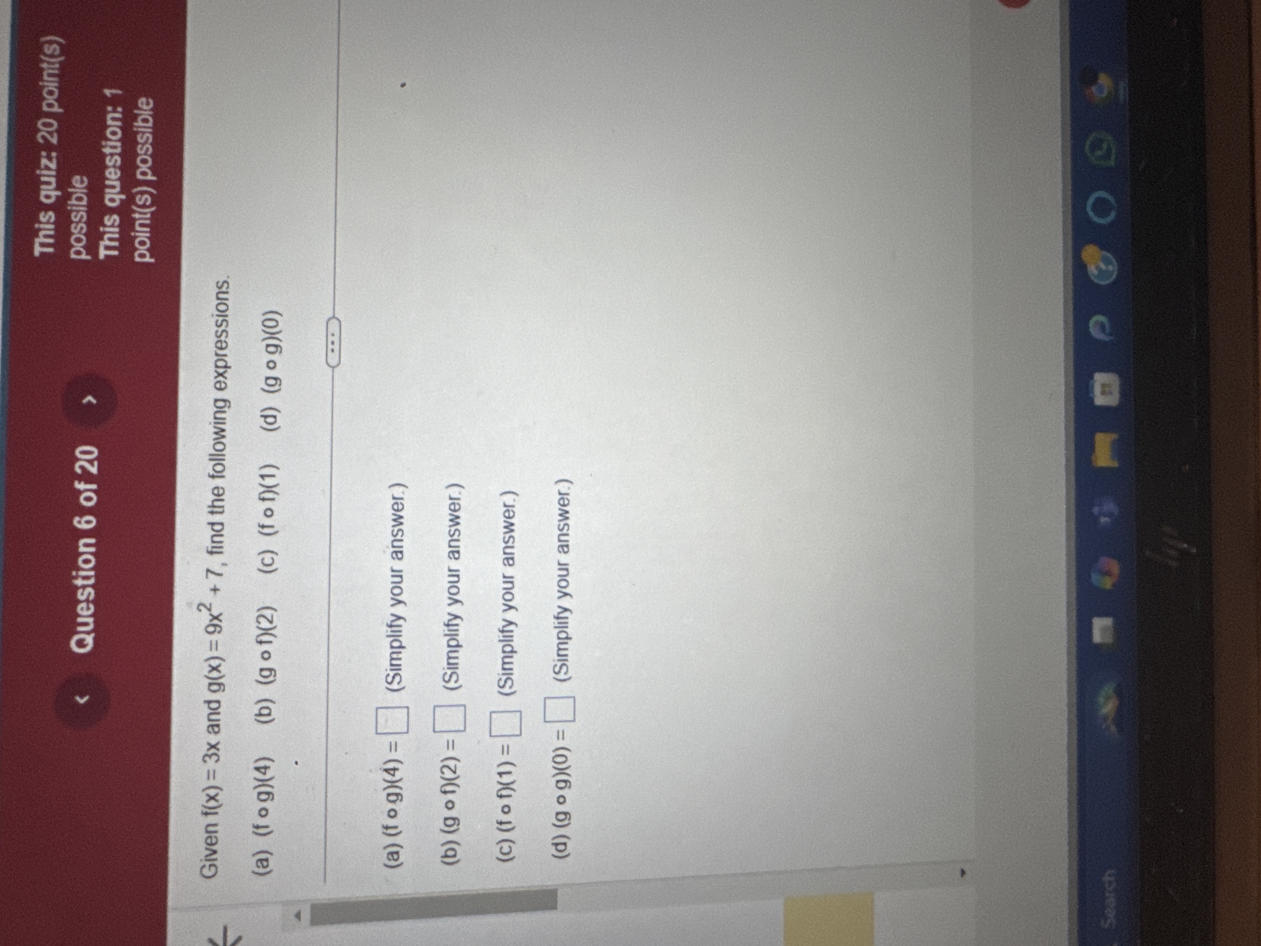 Answer each in bold This quiz: 20 point(s)