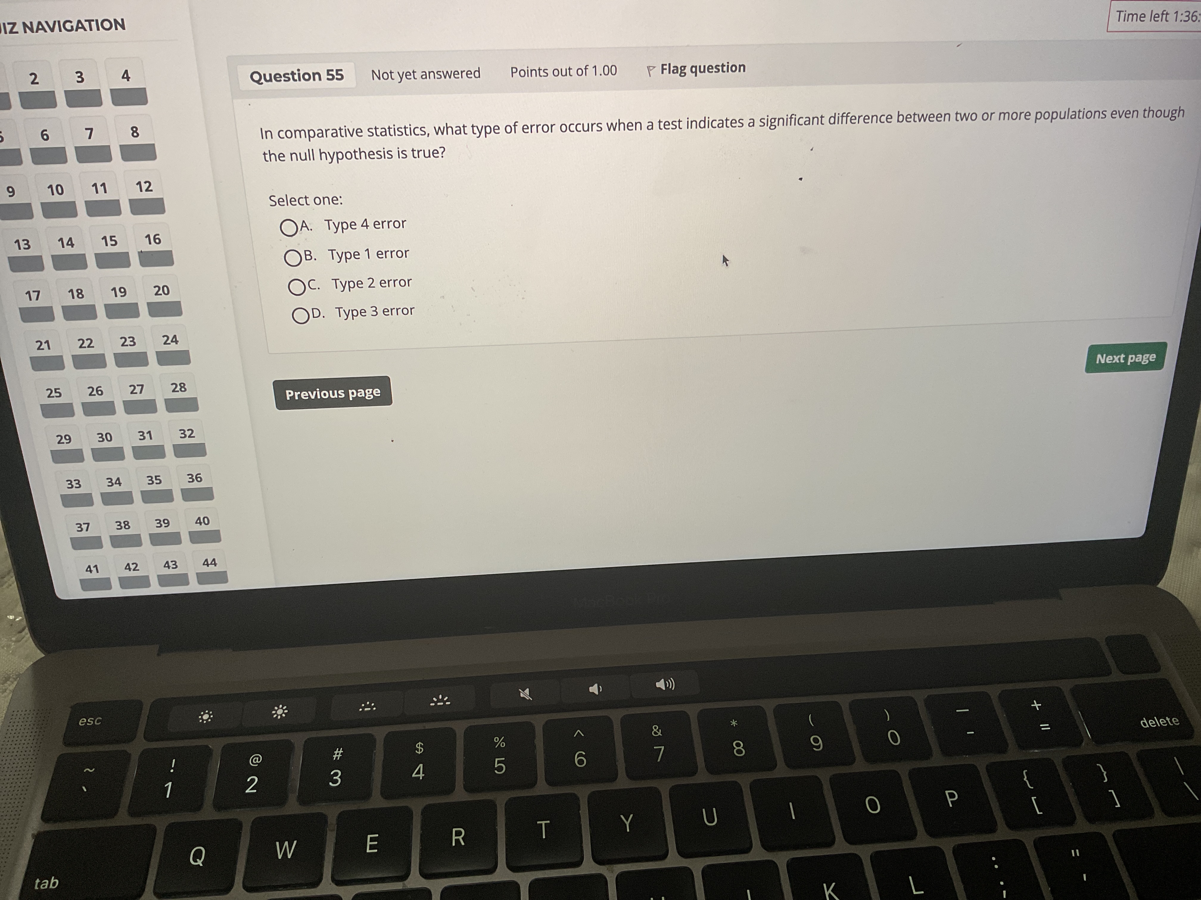 Answer { Time left 1:36; \\Z NAVIGATION B 2 3 4