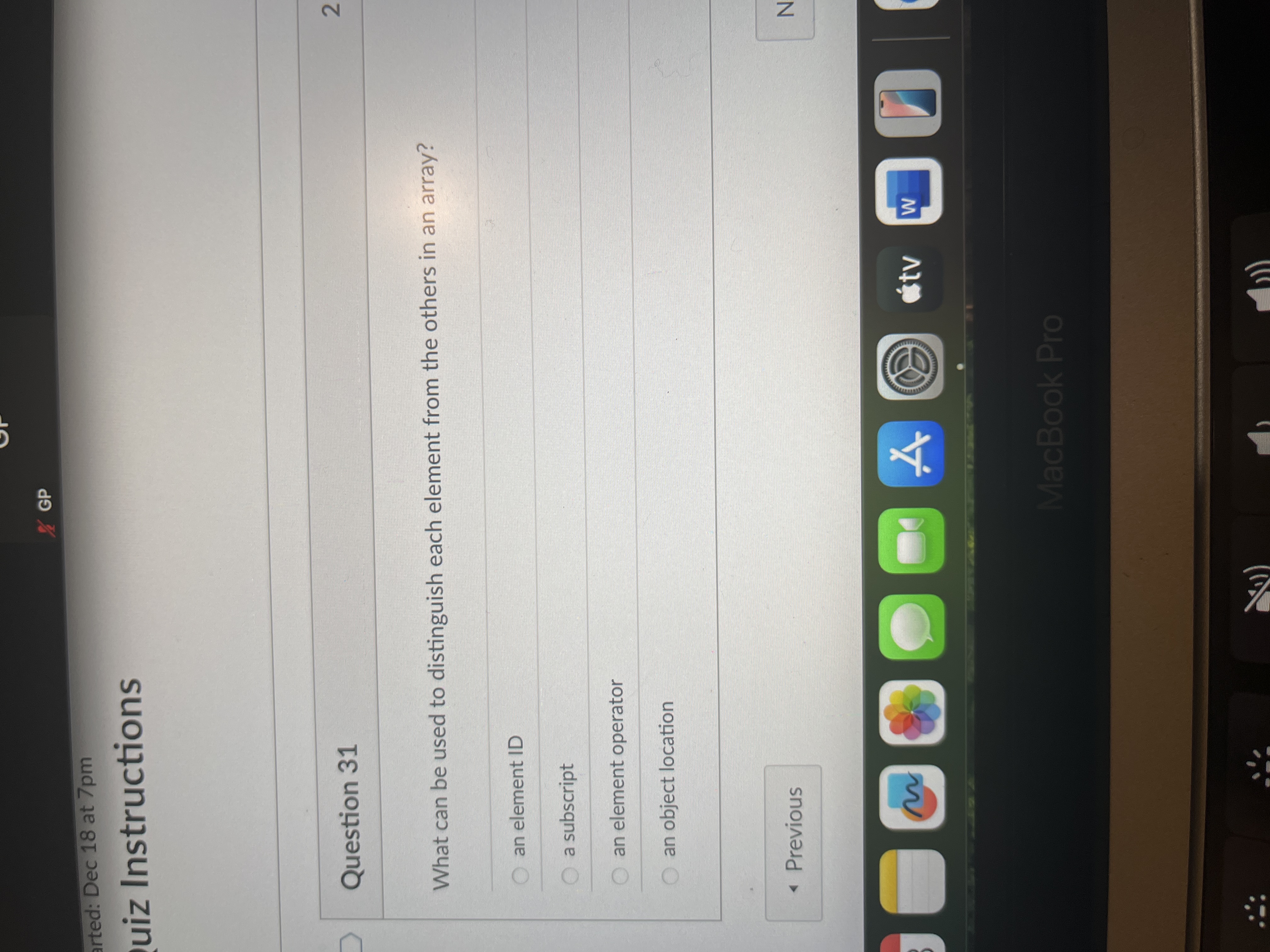 Answer X GP arted: Dec 18 at 7pm uiz Instructions