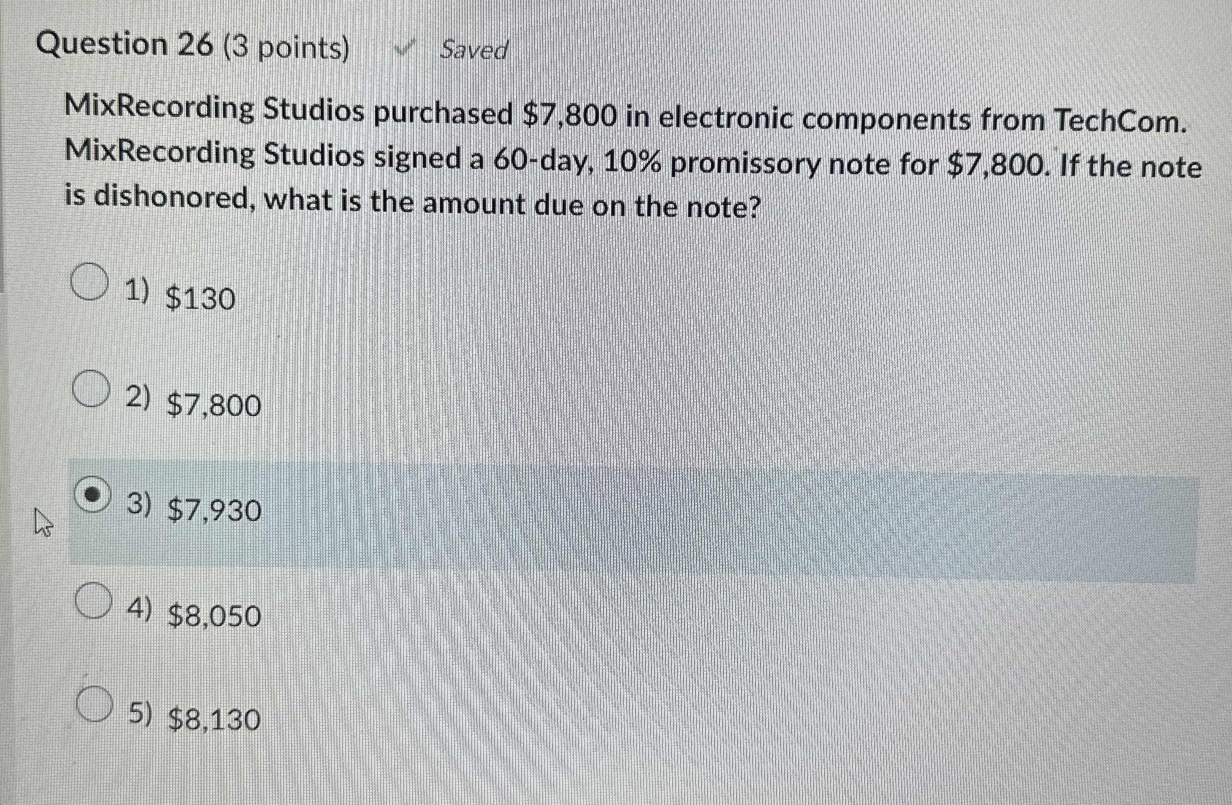 Question 2 6 ( 3 points ) Saved MixRecording