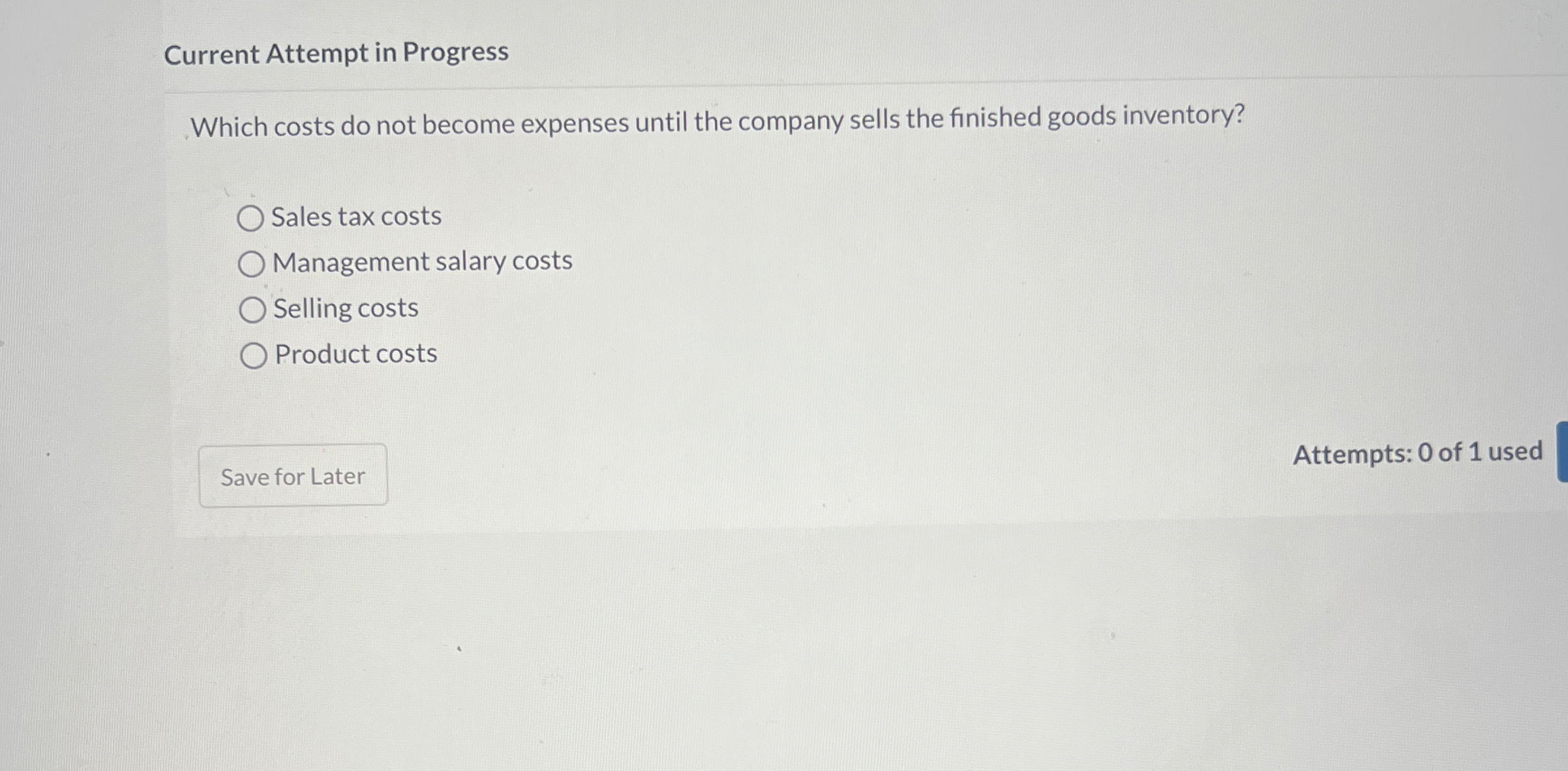 Current Attempt in Progress Which costs do not