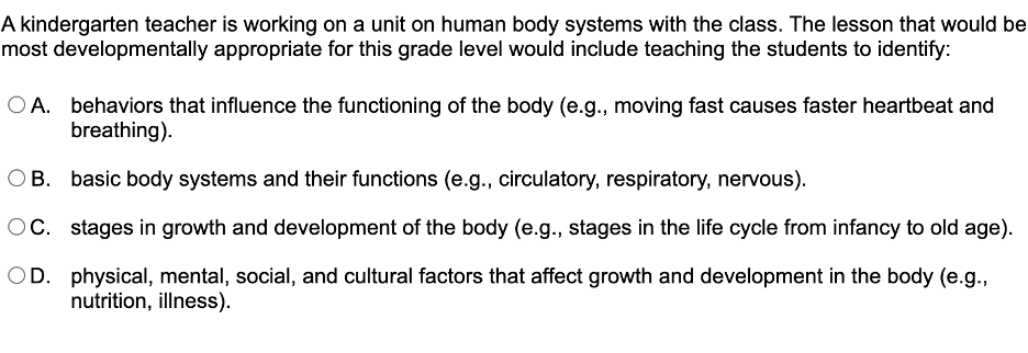 answer A kindergarten teacher is working on a