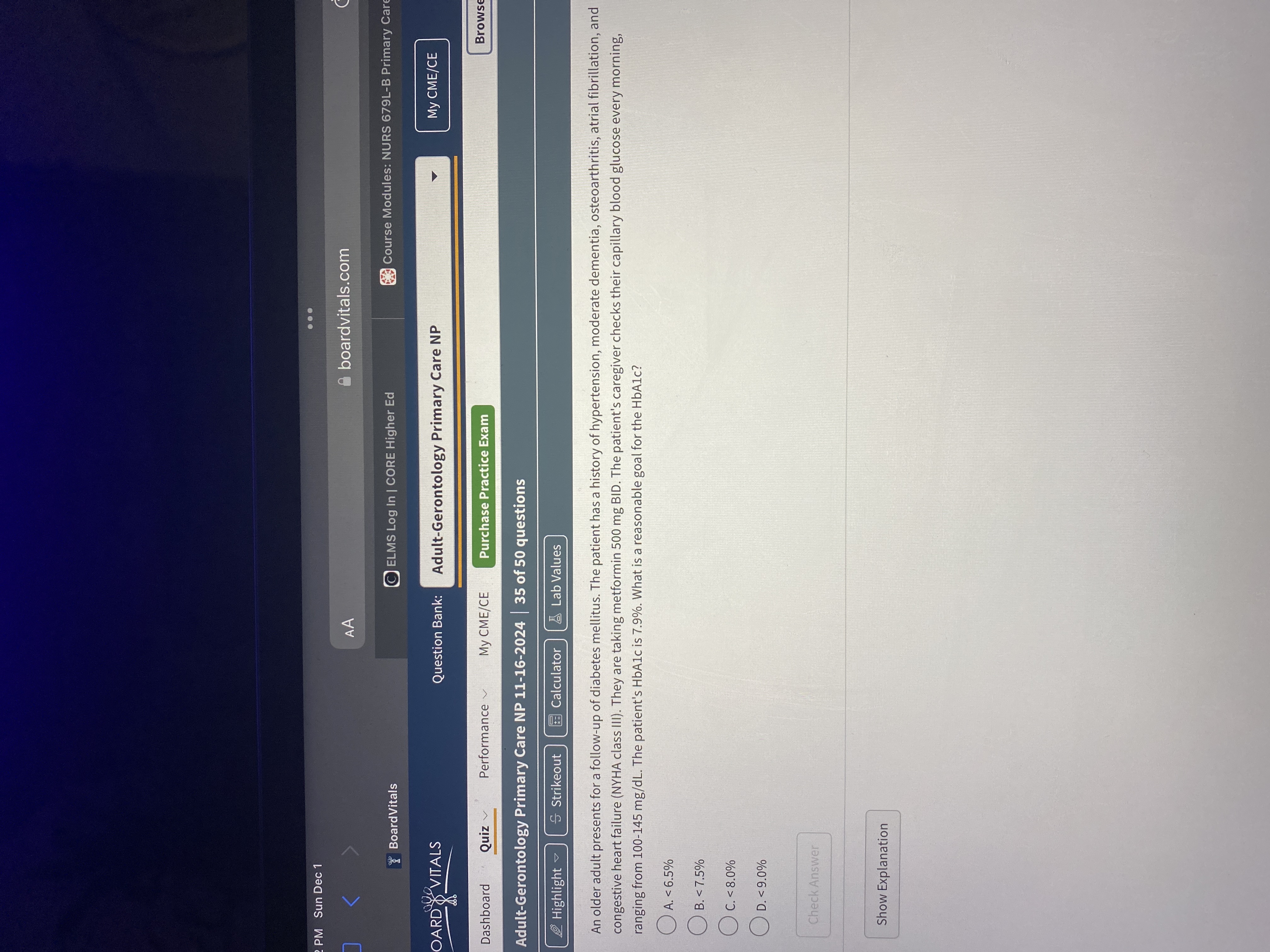 Answer PM Sun Dec 1 . . . AA boardvitals.com