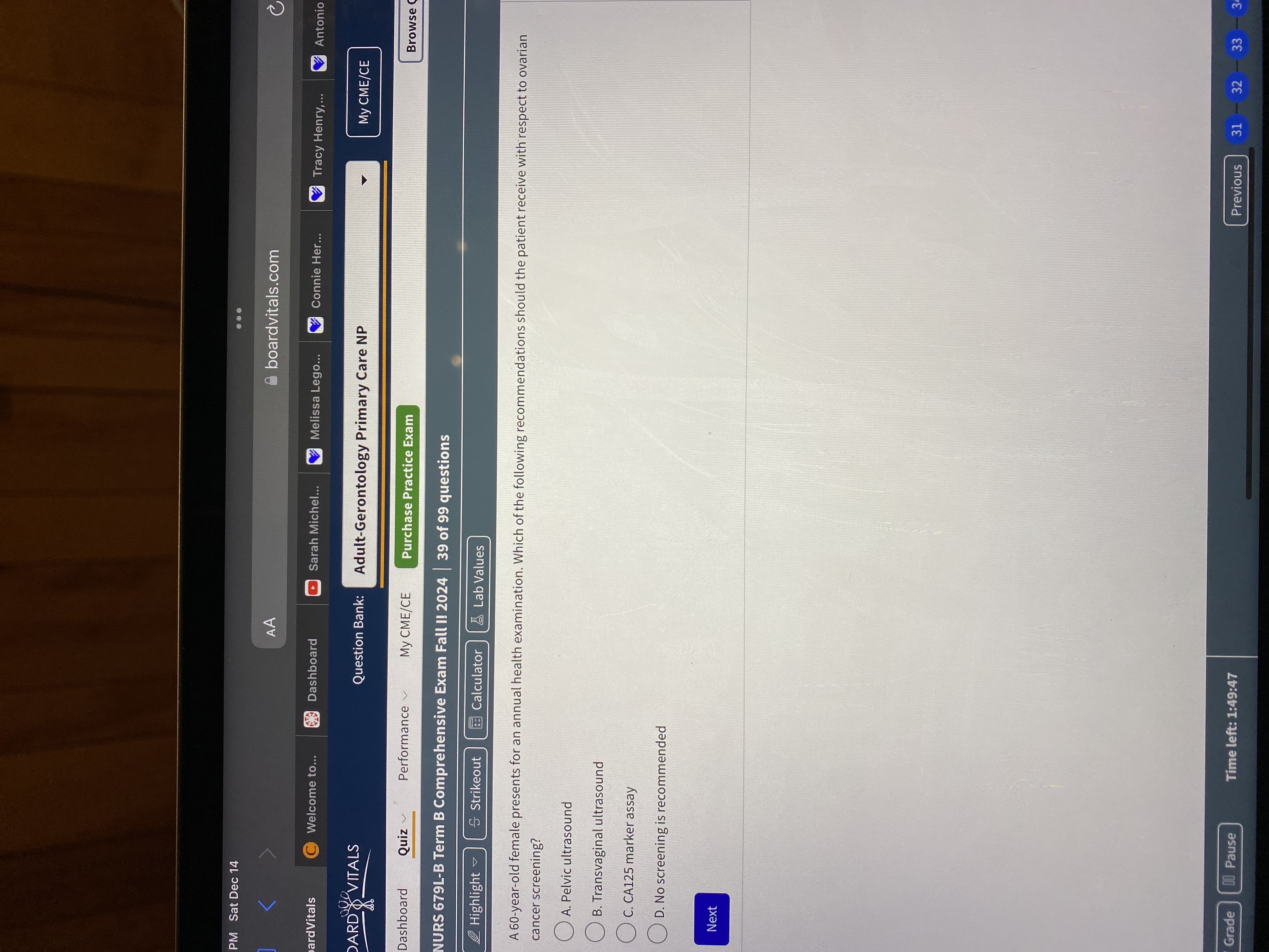 Answer PM Sat Dec 14 . . . AA boardvitals.com