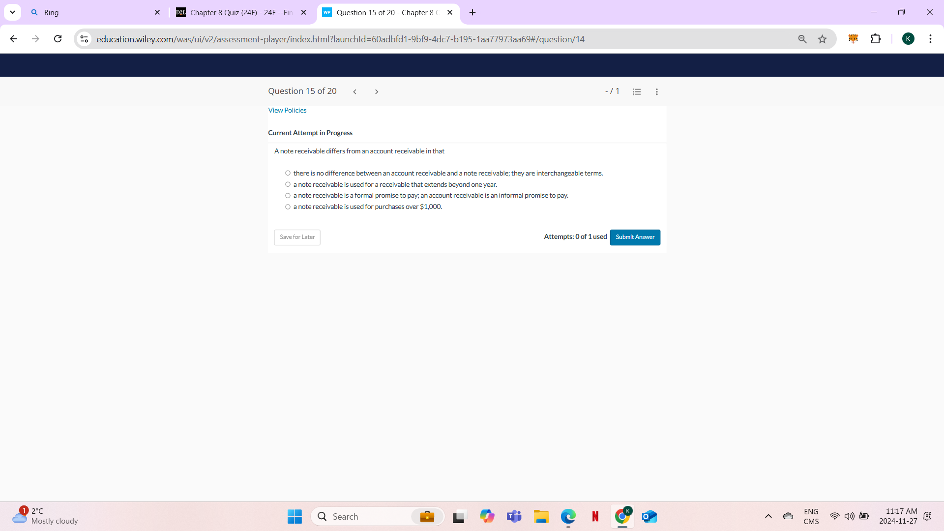 answer Q Bing X D2L Chapter 8 Quiz (24F) - 24F