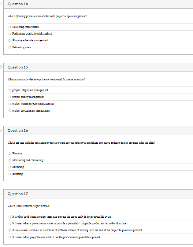 answer Question 14 Which planning process is