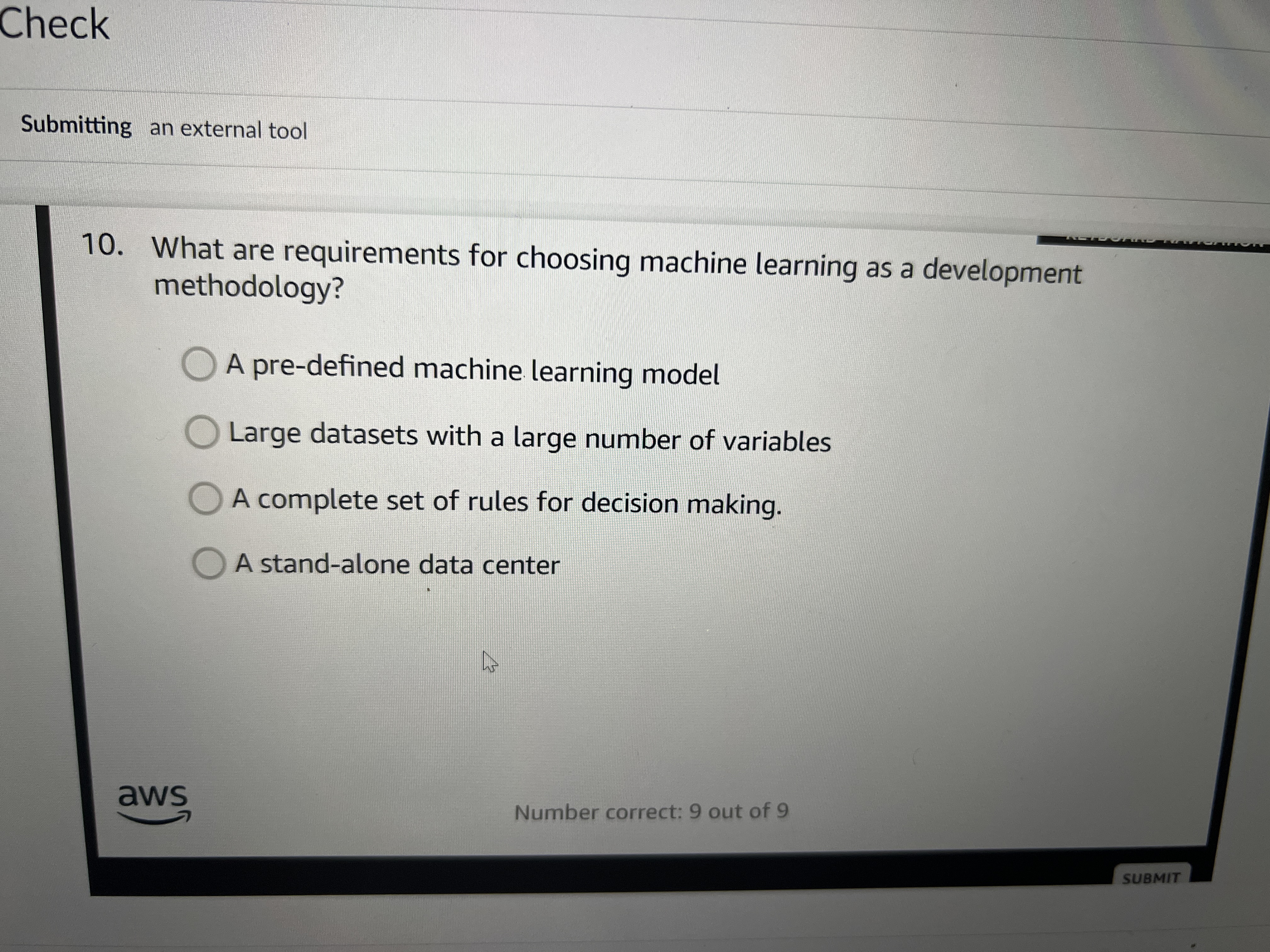 Answer Check Submitting an external tool 10. What