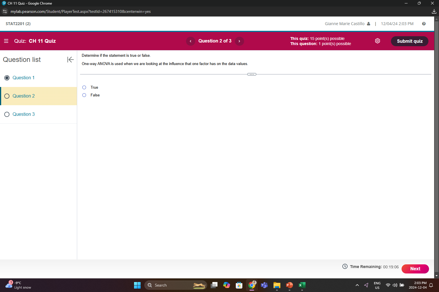 Answer CH 11 Quiz - Google Chrome 0 X 20