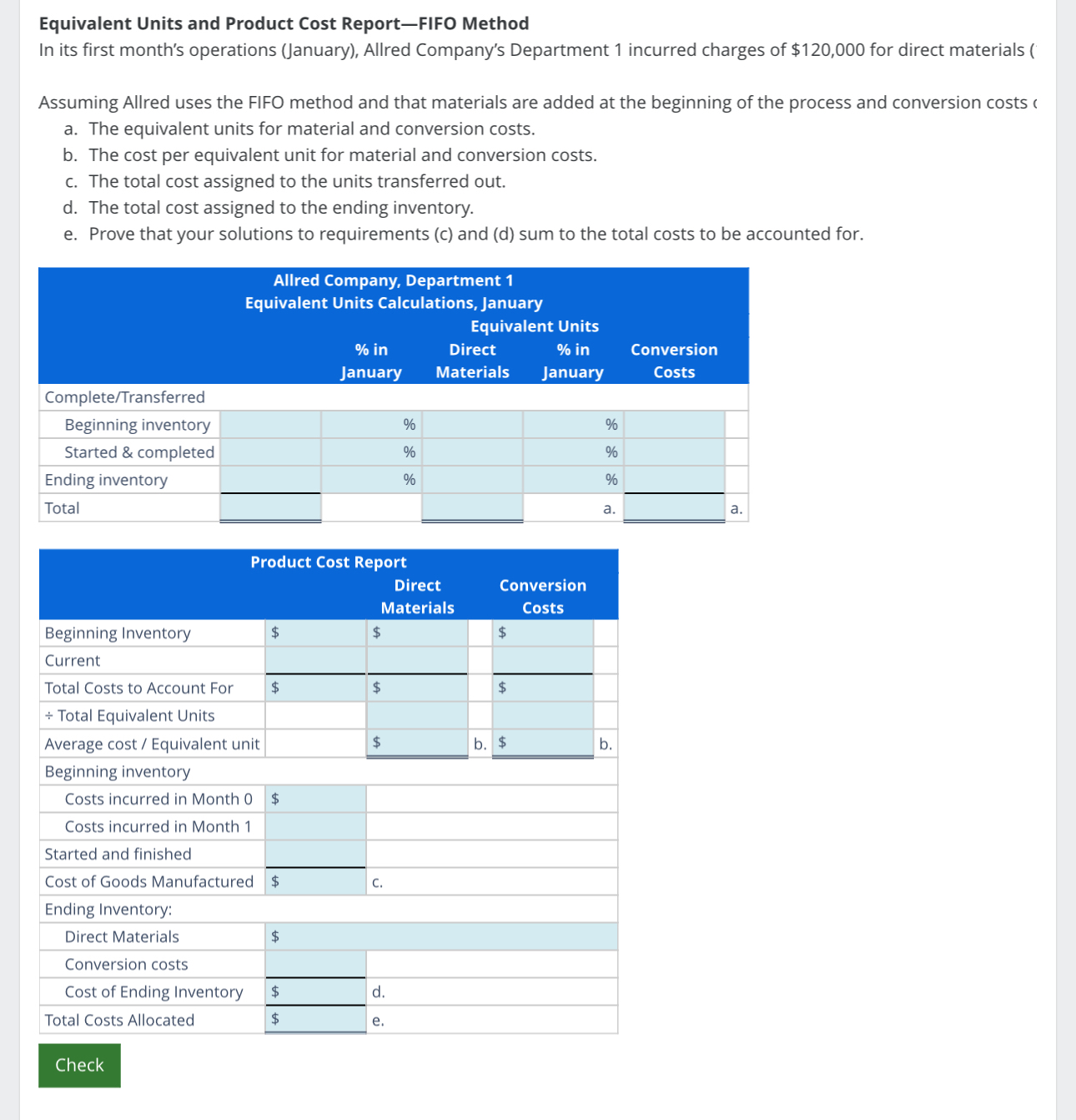 Equivalent Units and Product Cost Report - FIFO