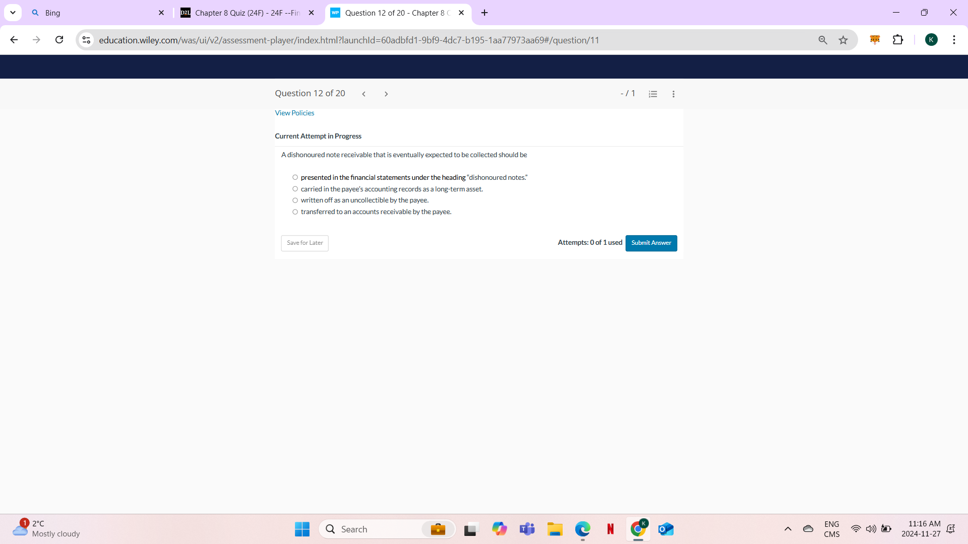 answer Q Bing X D2L Chapter 8 Quiz (24F) - 24F