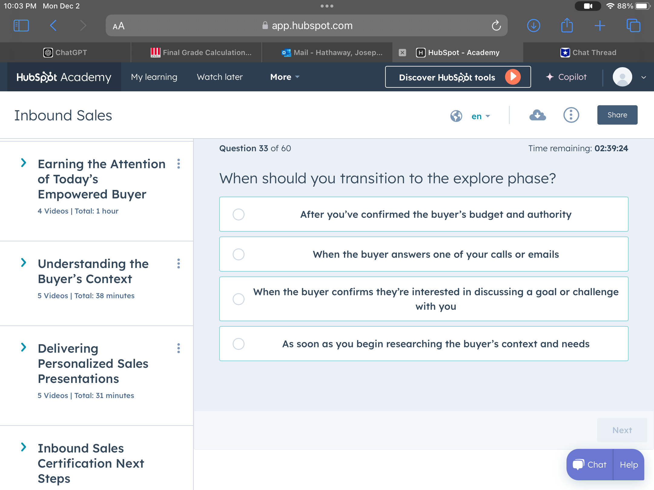 Answer 10:03 PM Mon Dec 2 . . . 88% < AA