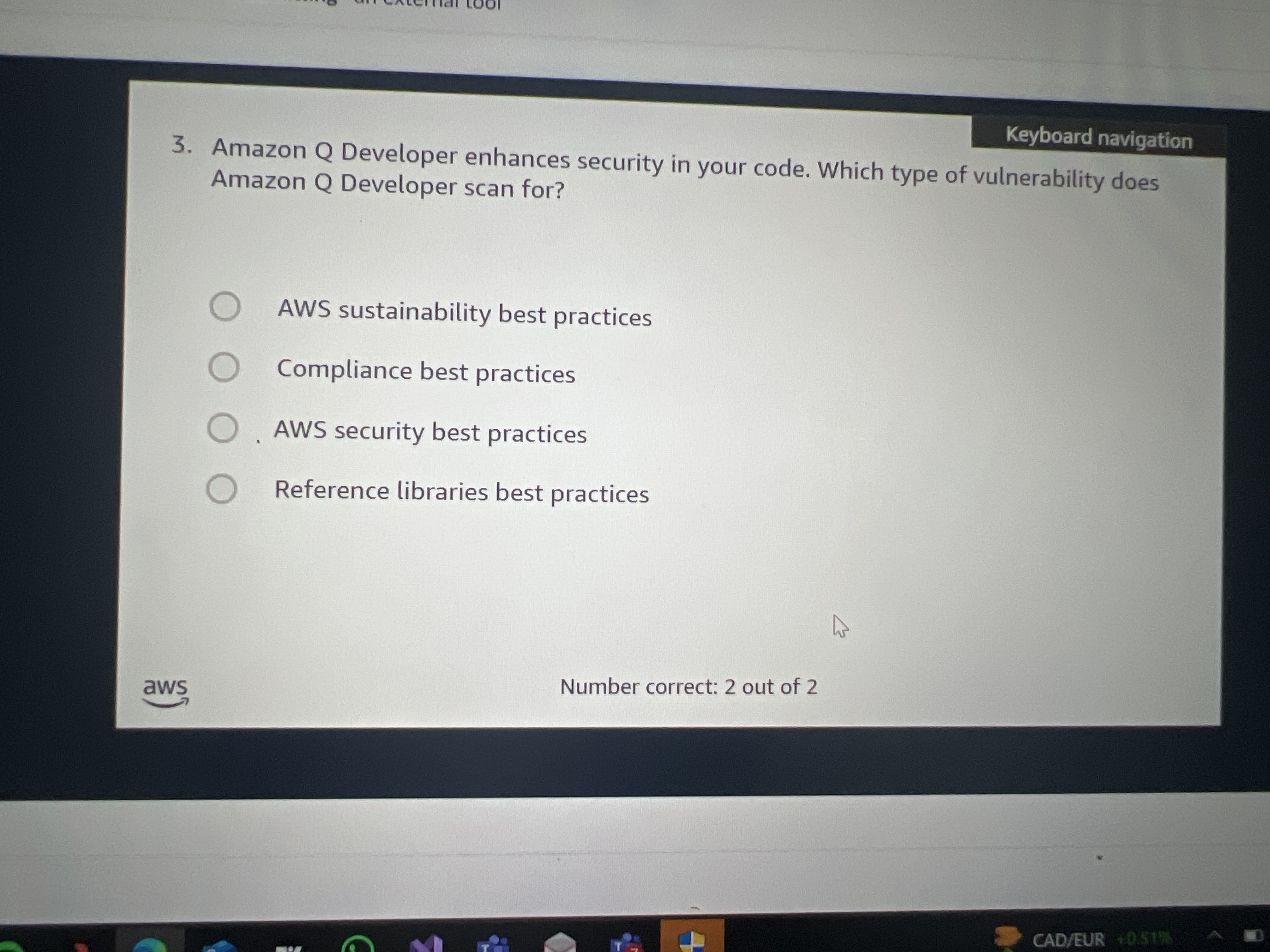 Answer Keyboard navigation 3. Amazon Q Developer