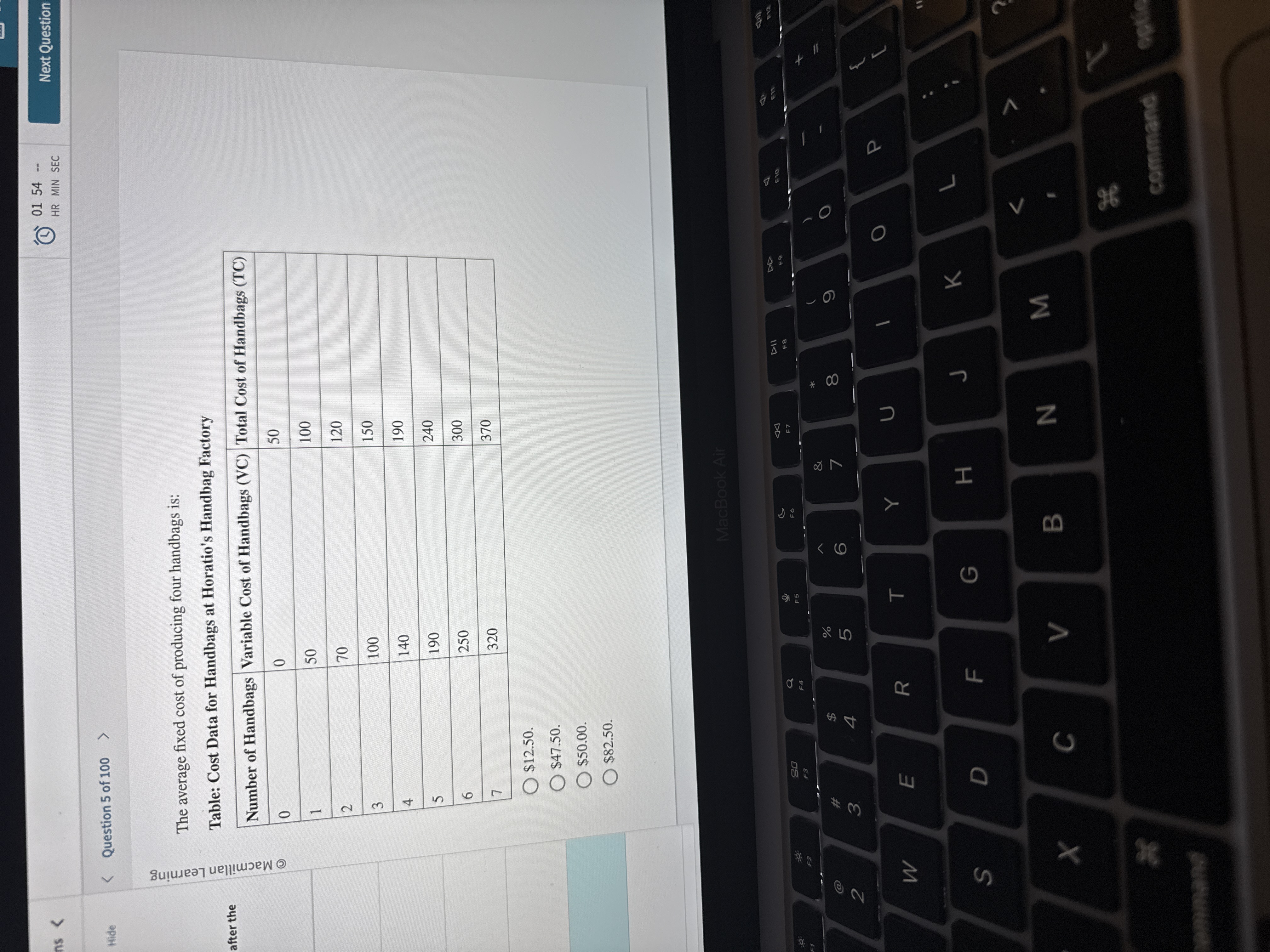 answer 01 54 -- HR MIN SEC Next Question Hide