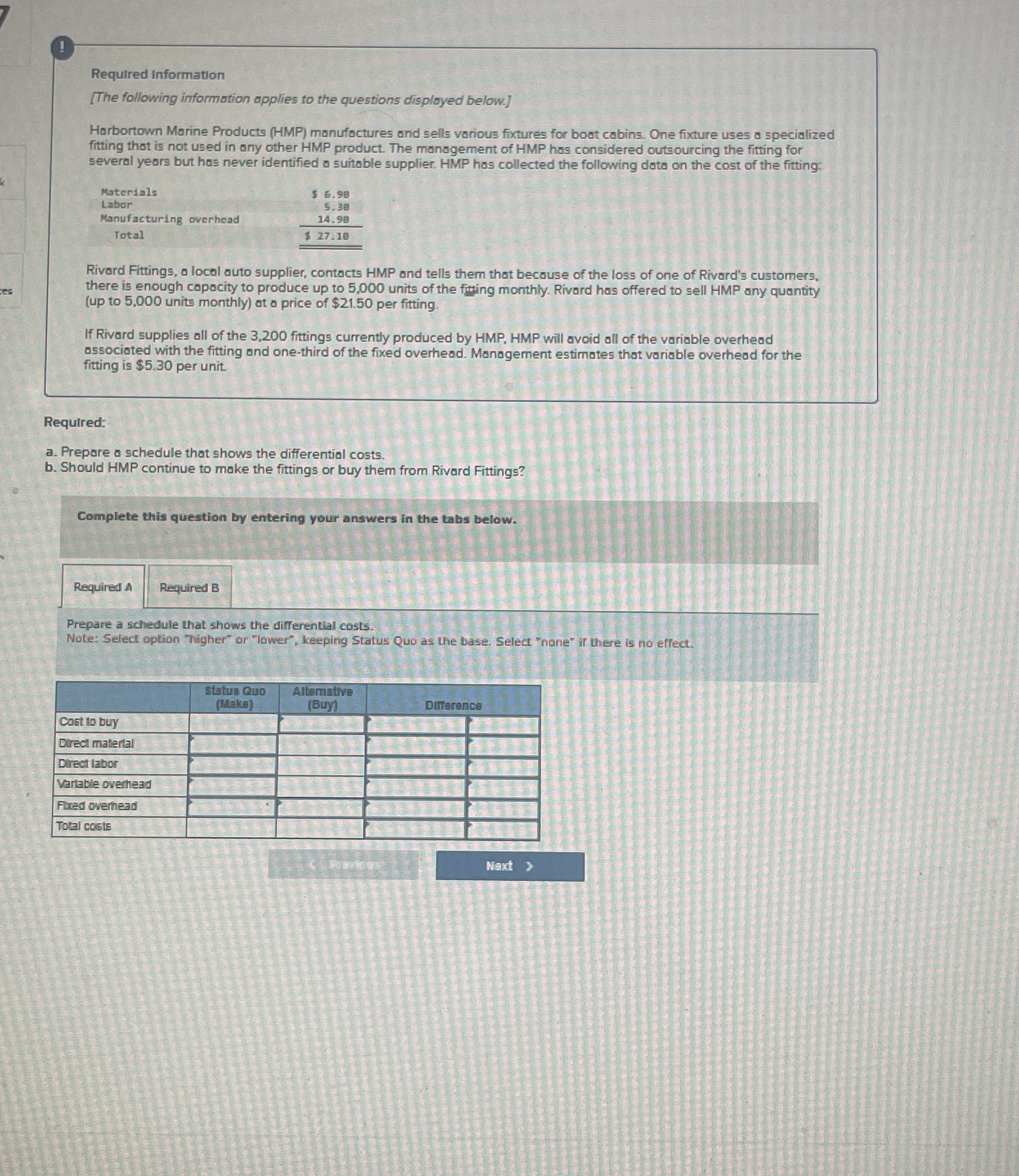 Prepare a schedule that shows the differential