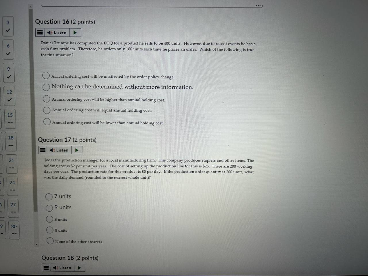 answer Question 16 (2 points) Listen Daniel