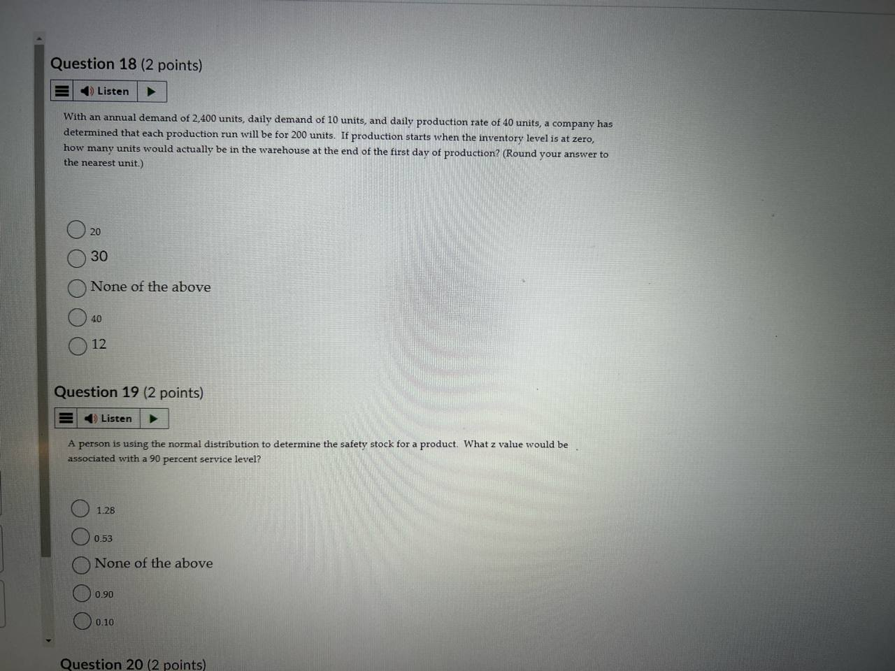answer Question 18 (2 points) Listen With an