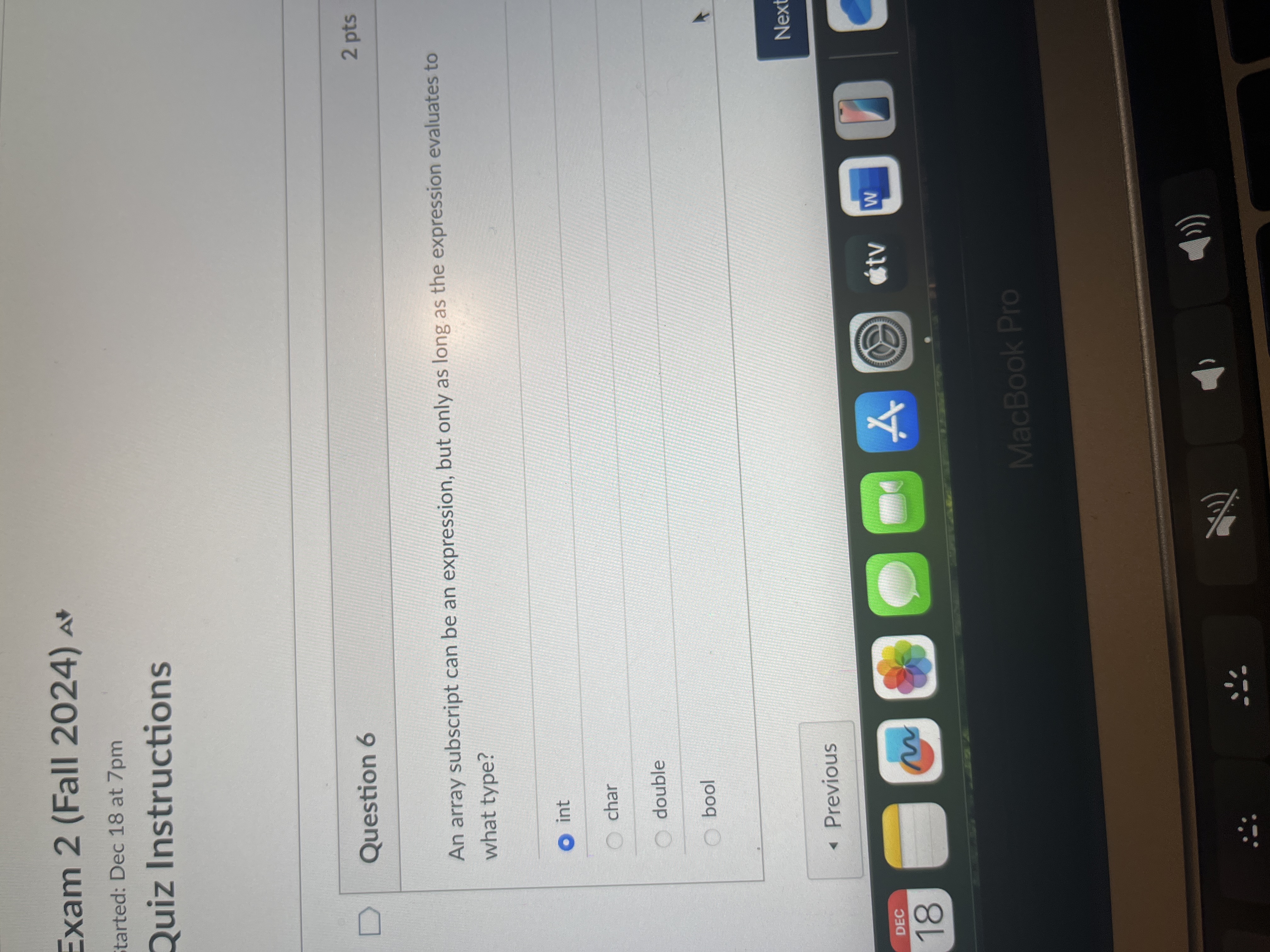 Answer Exam 2 (Fall 2024) At tarted: Dec 18 at