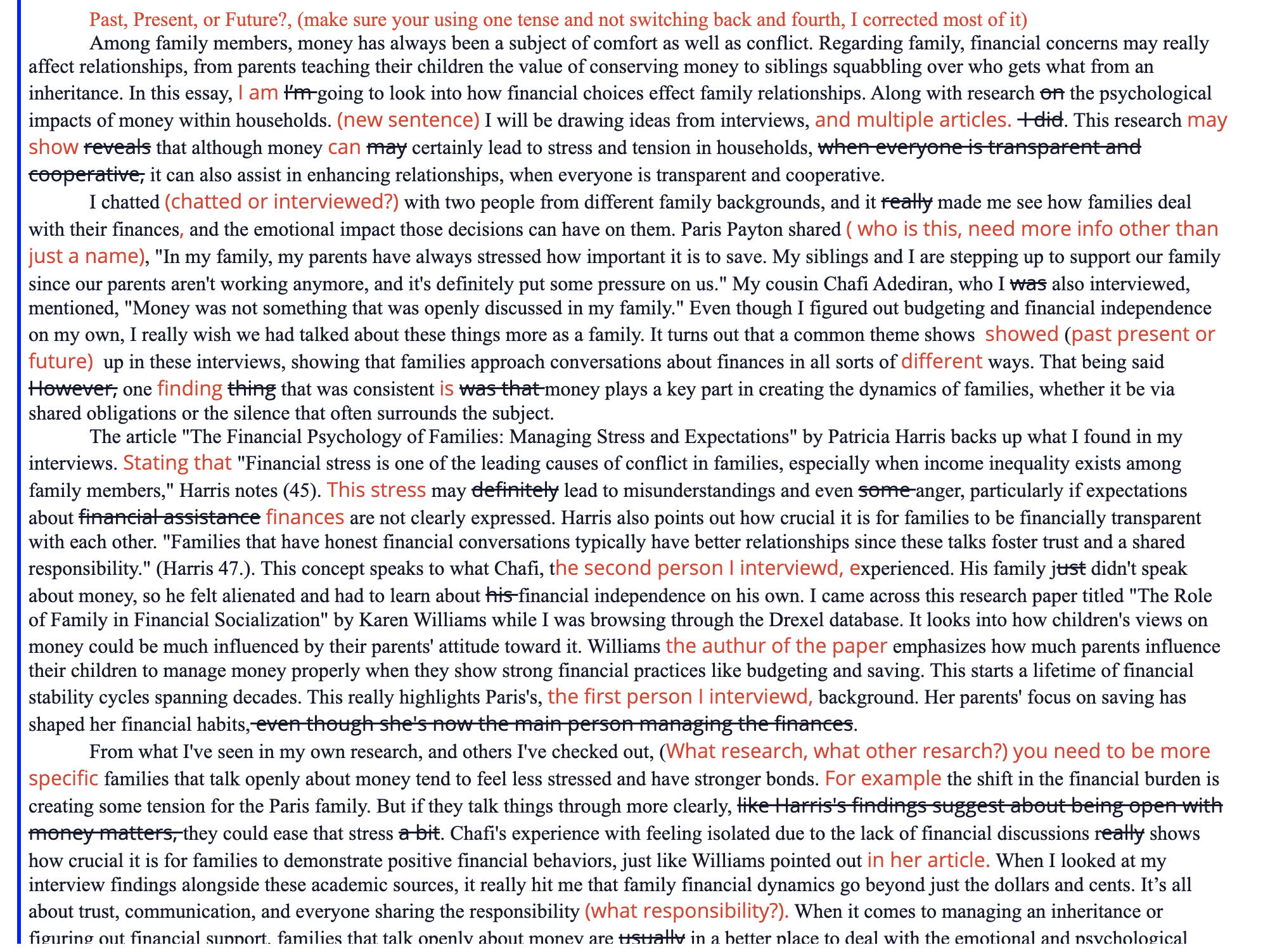 Based on this person's feedback on the essay,