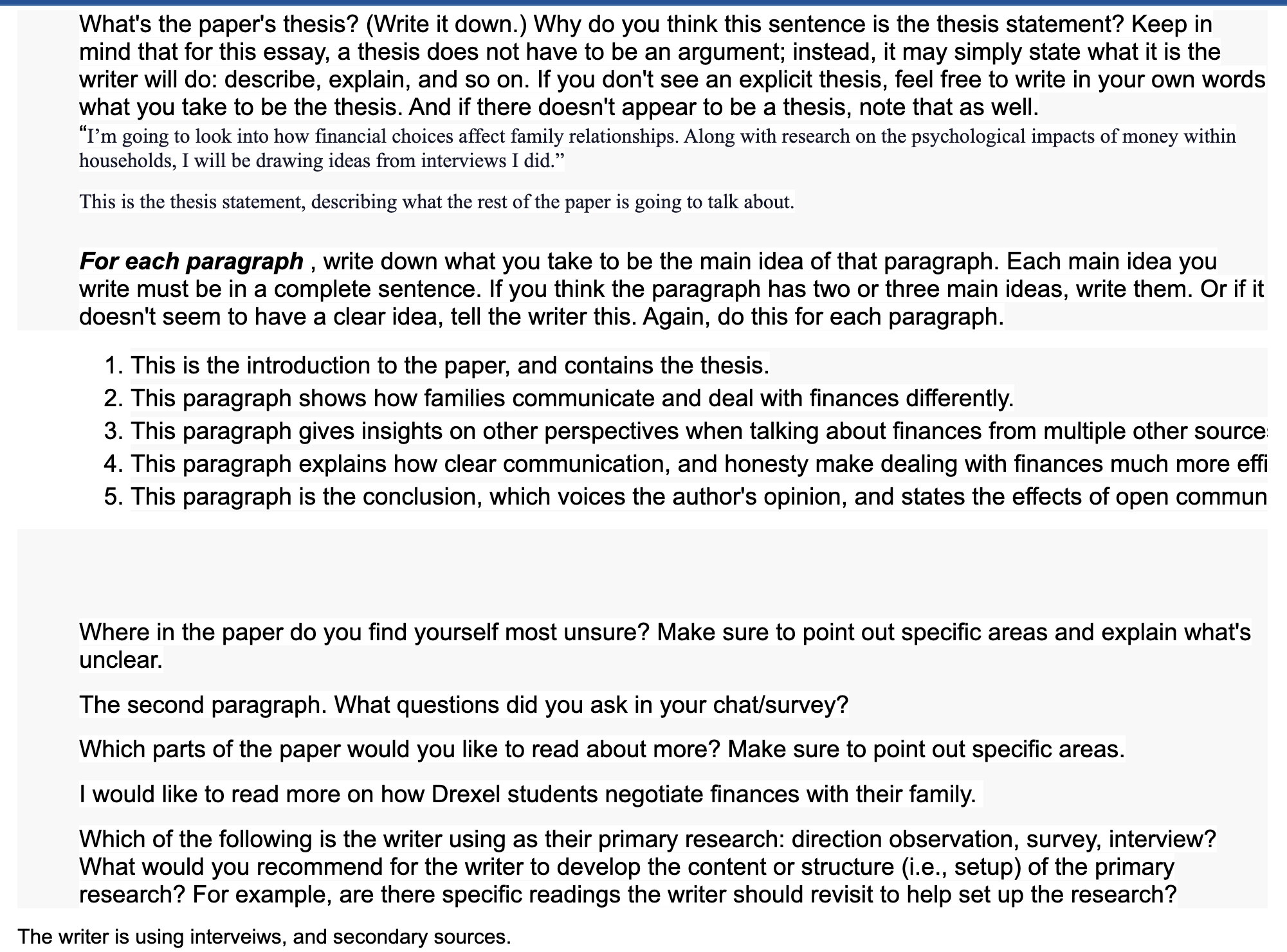 Based on this person's feedback on the essay,