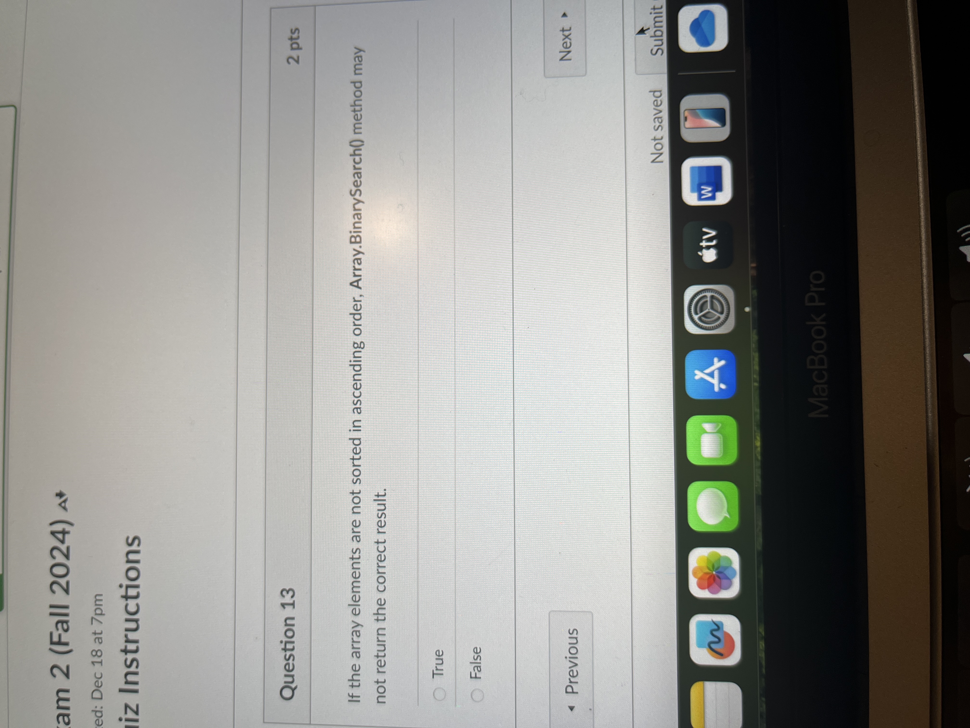 Answer am 2 (Fall 2024) At ed: Dec 18 at 7pm iz