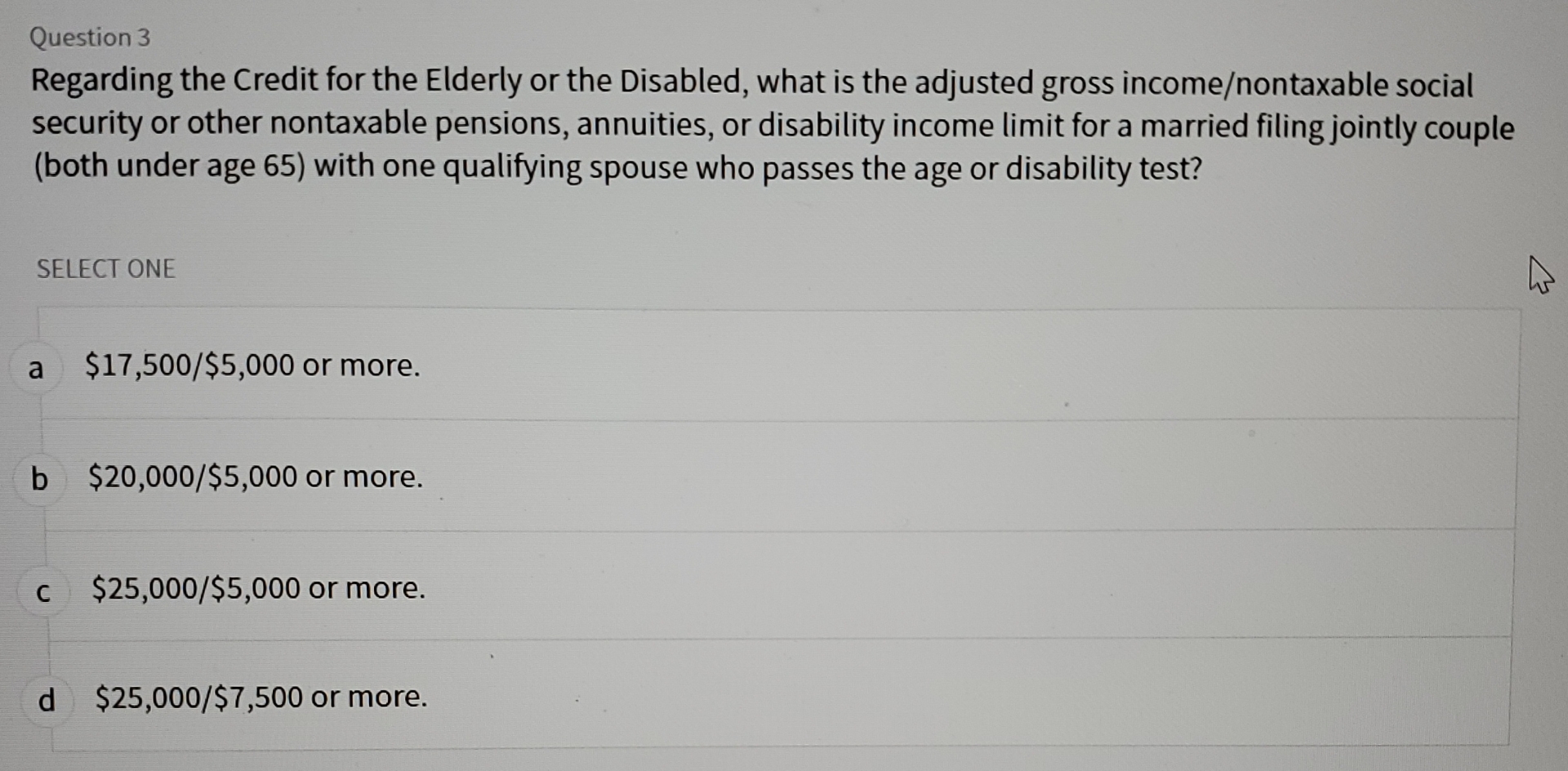 Question 3 Regarding the Credit for the Elderly