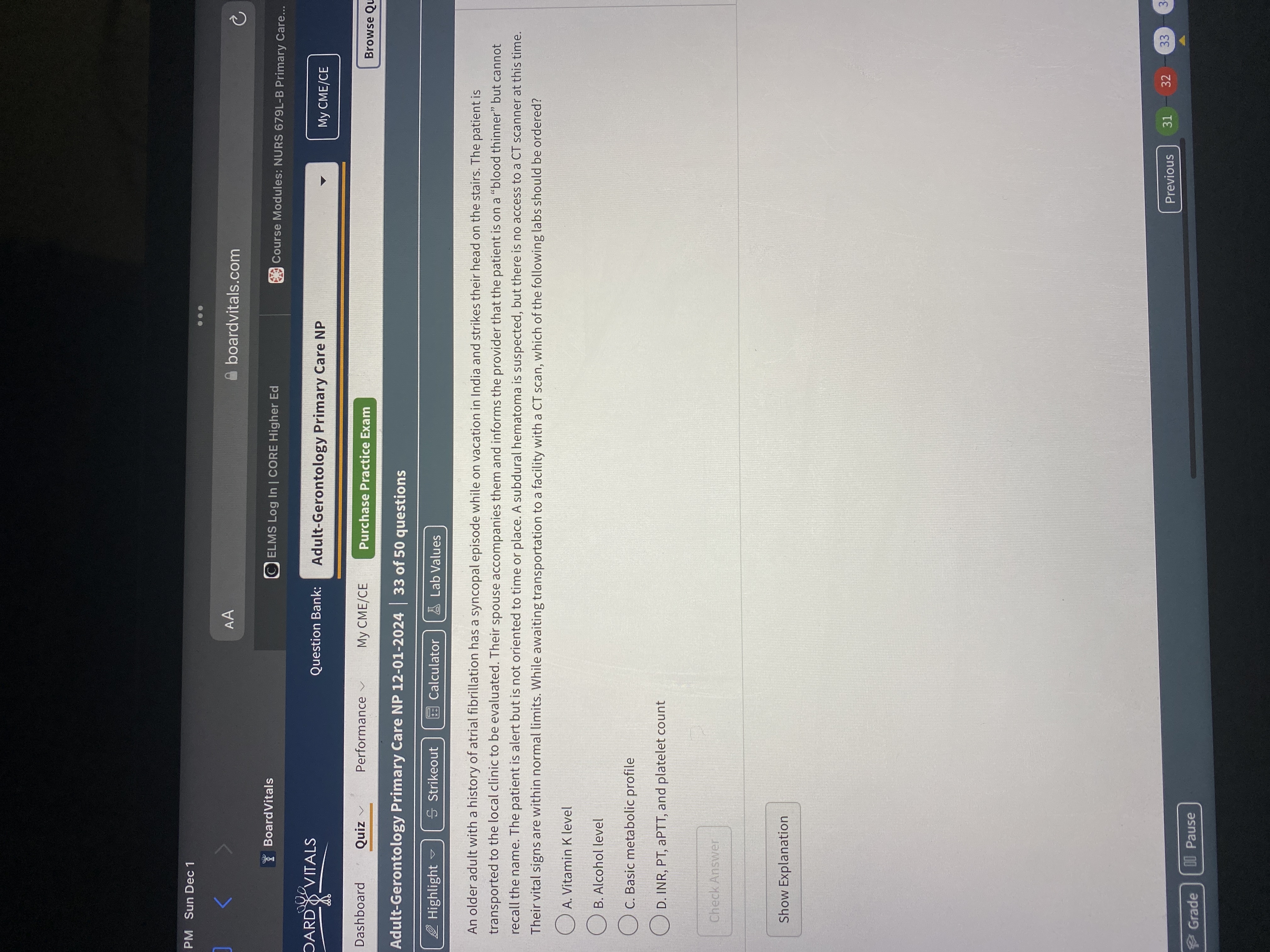 Answer PM Sun Dec 1 . . . AA boardvitals.com C