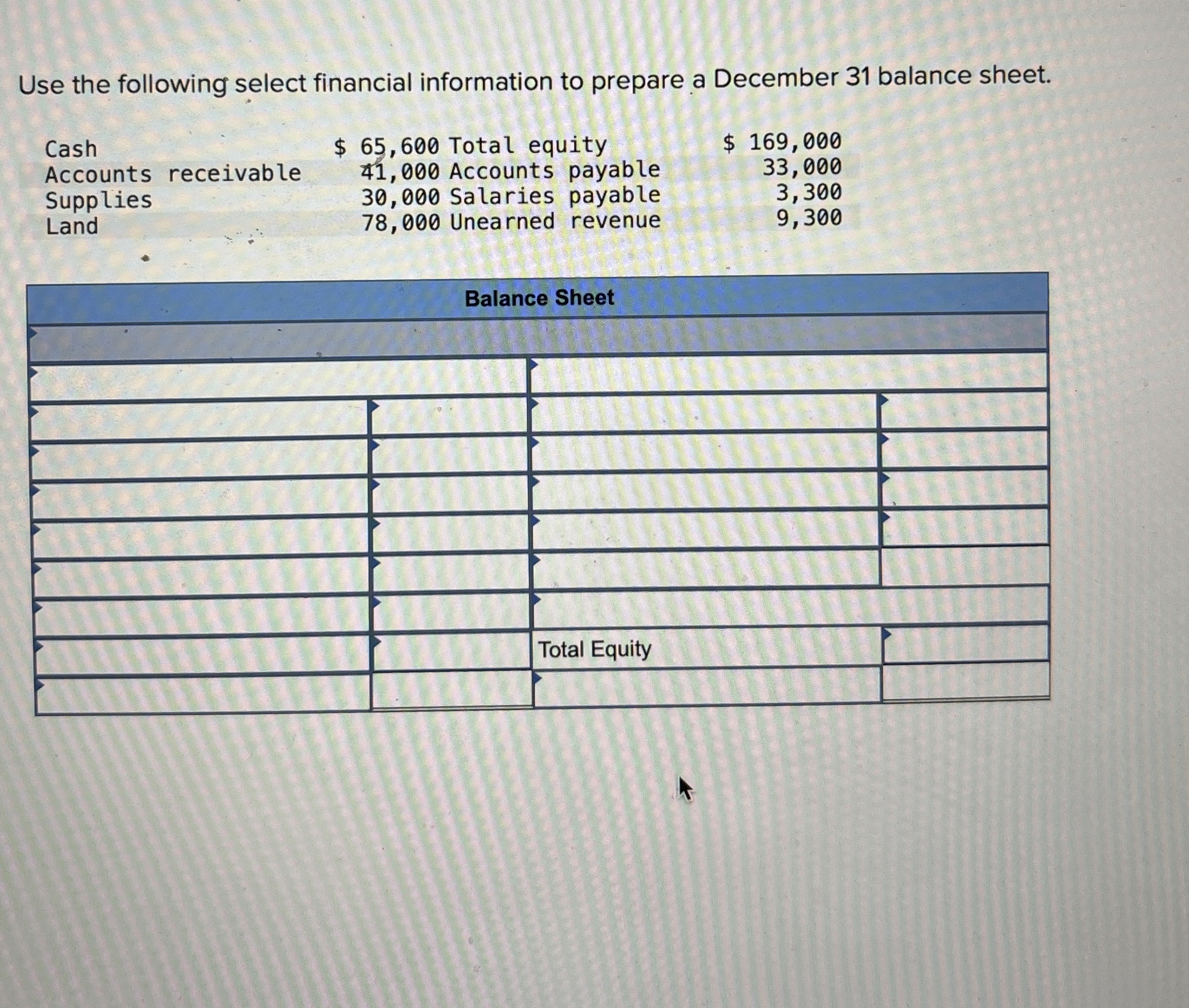 Use the following select financial information to