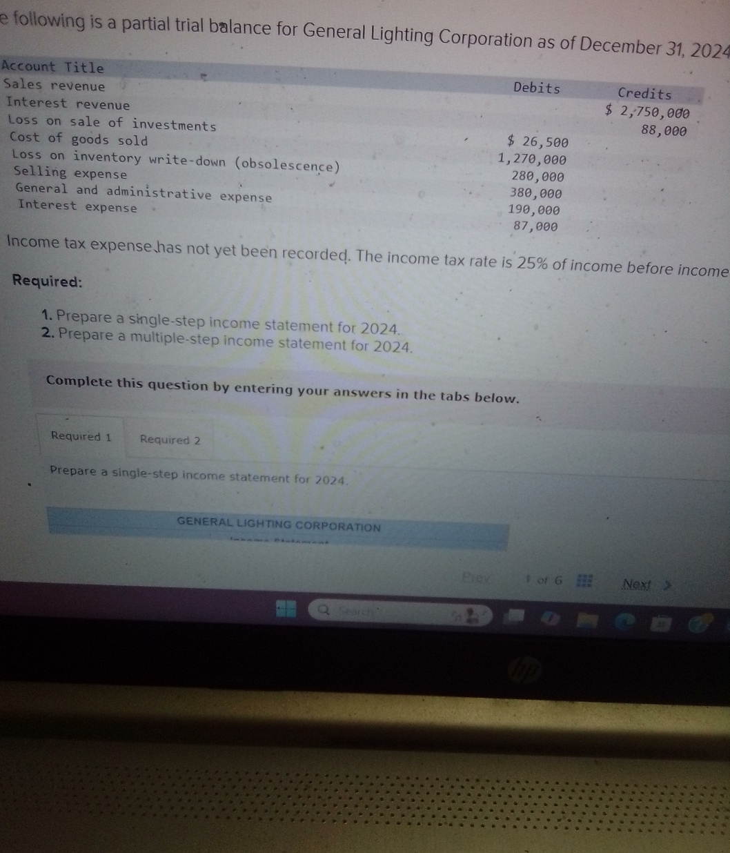 e following is a partial trial balance for