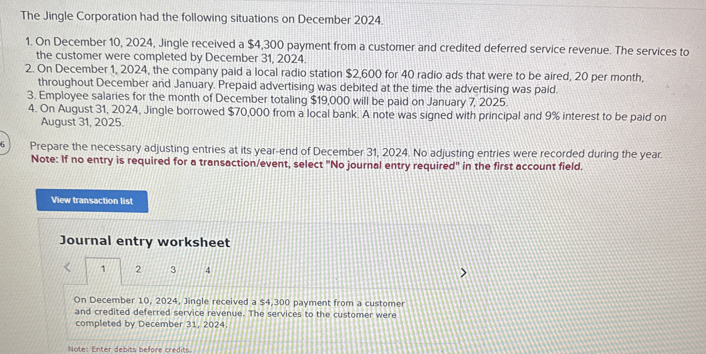 The Jingle Corporation had the following