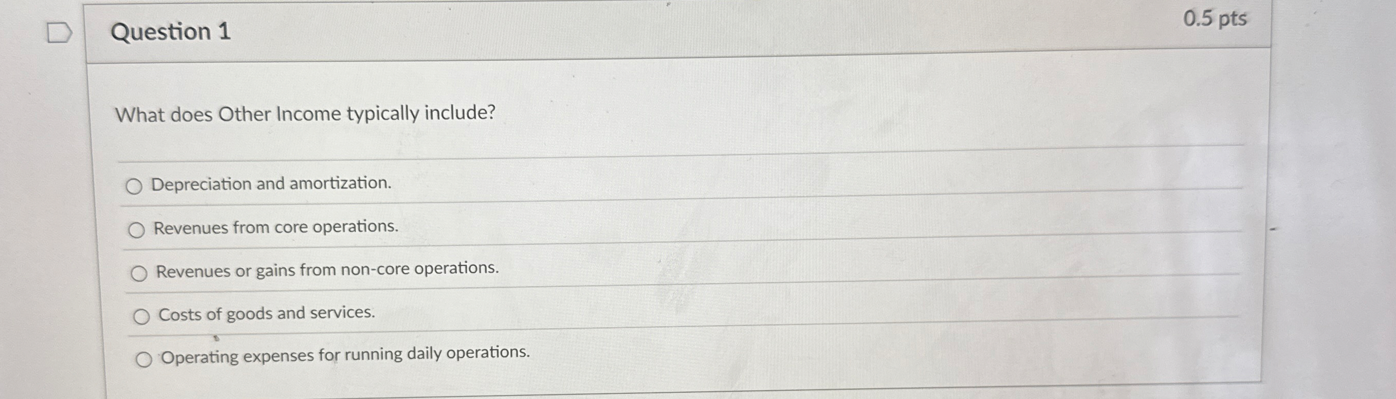 Question 1 What does Other Income typically