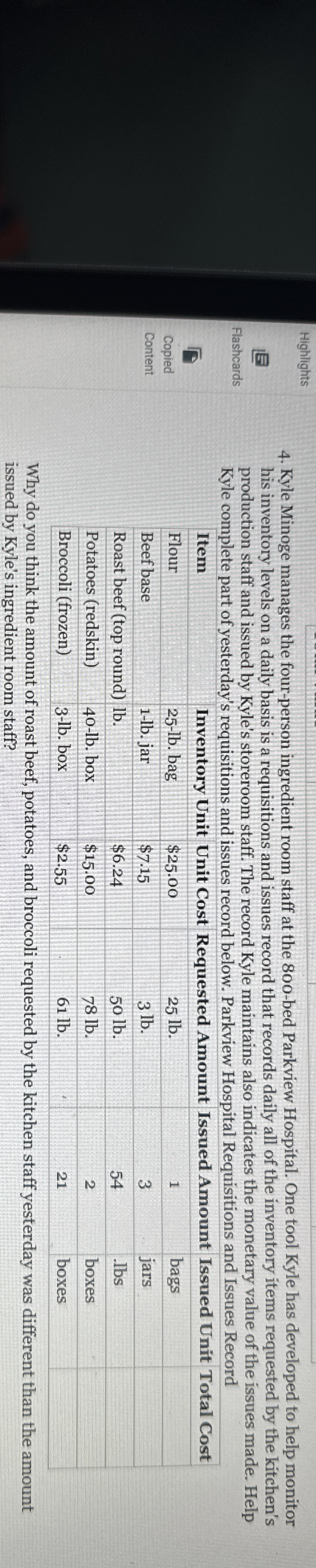 Kyle Minoge manages the four - person ingredient