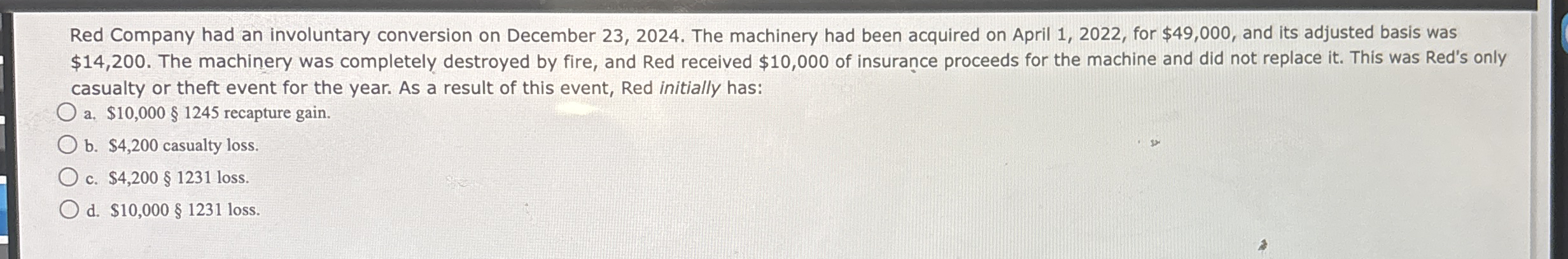 Red Company had an involuntary conversion on