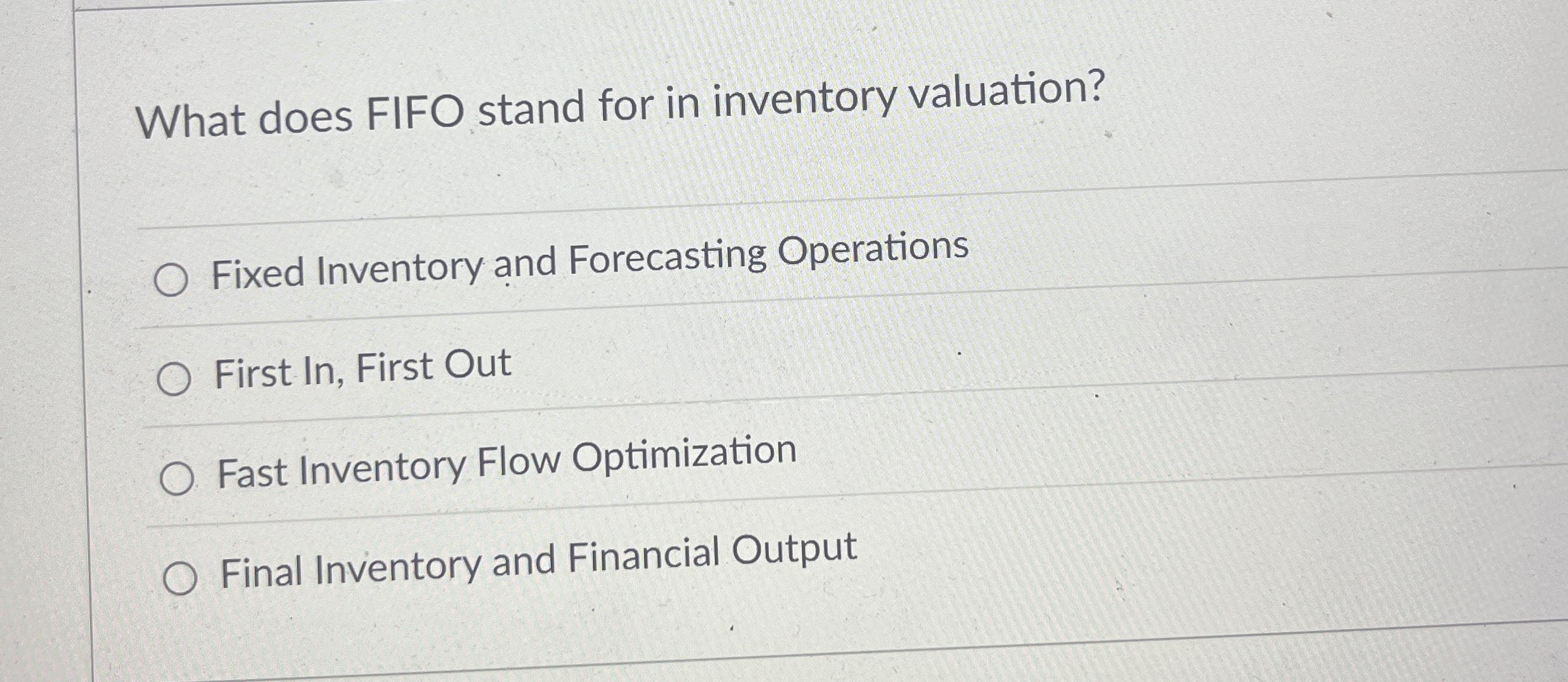 What does FIFO stand for in inventory valuation?