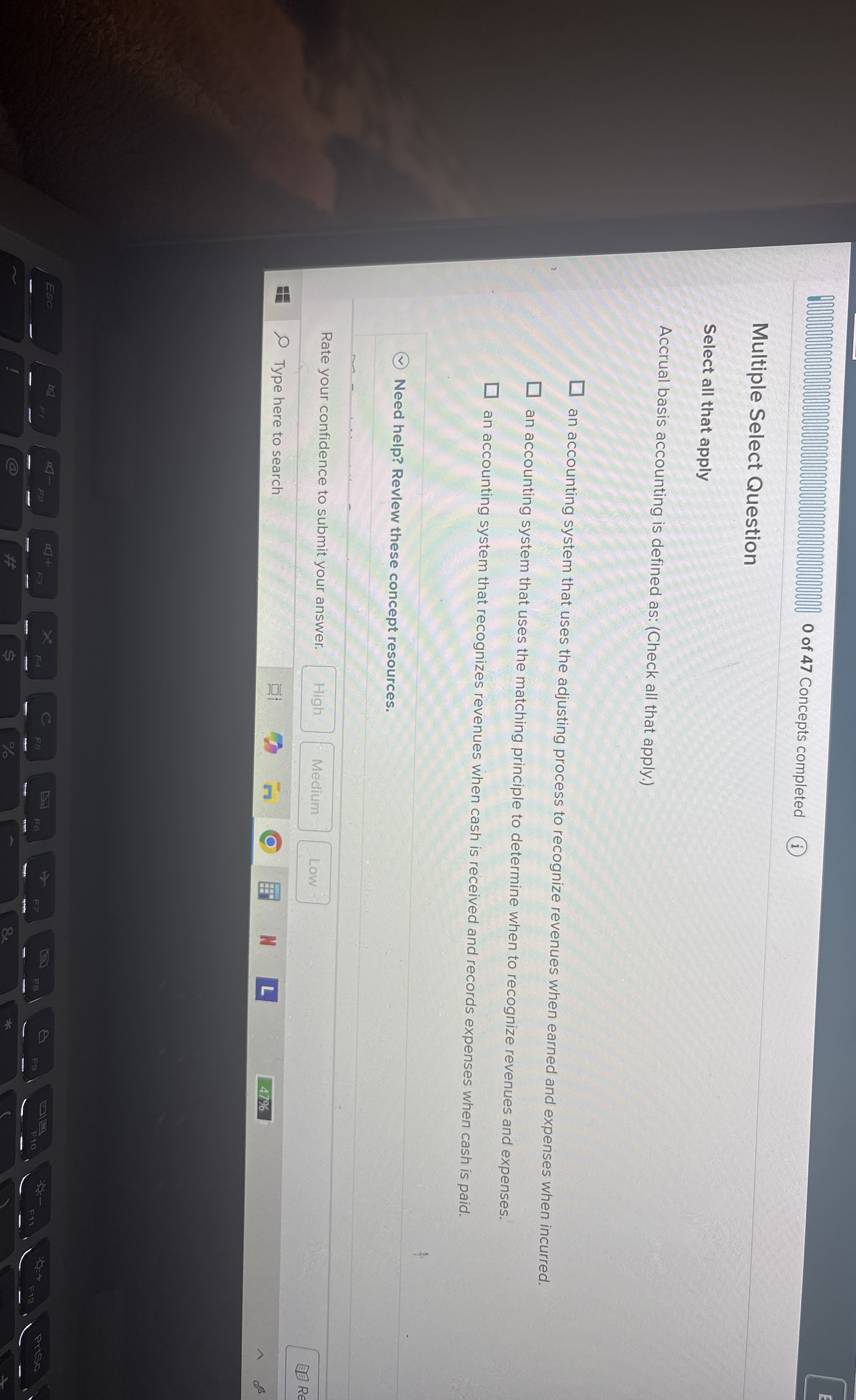 0 of 4 7 Concepts completed ( i ) Multiple Select