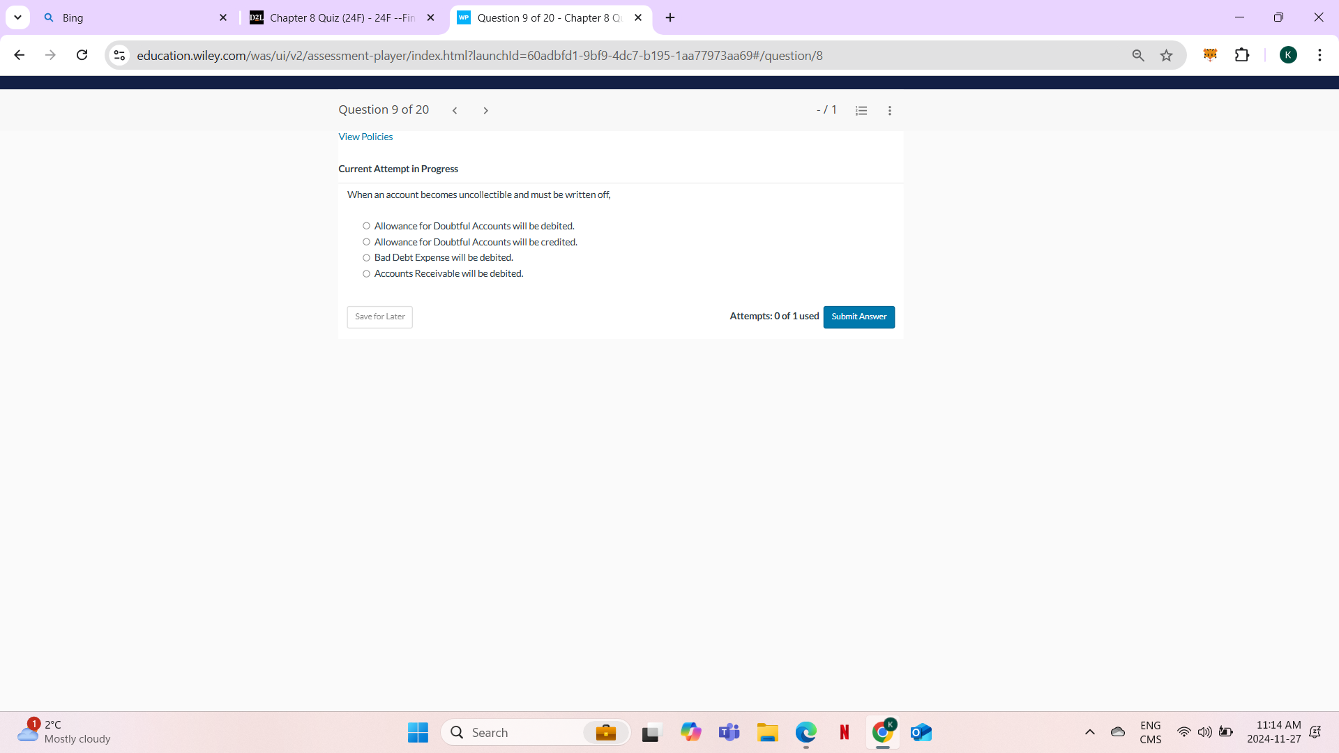 answer Q Bing X D2L Chapter 8 Quiz (24F) - 24F