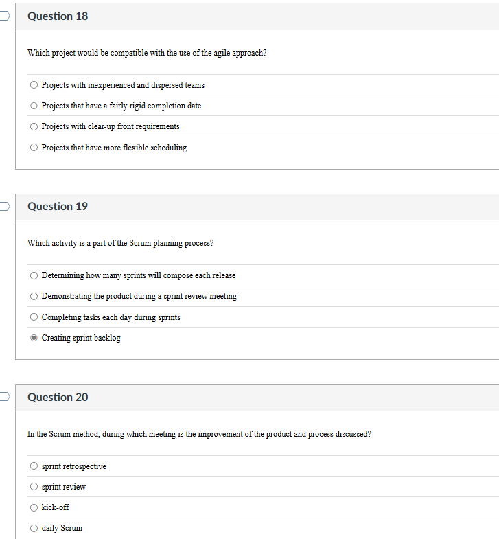 answer Question 18 Which project would be