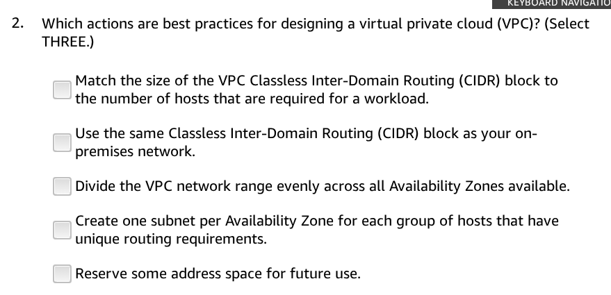 answer KEYBOARD NAVIGATIO 2. Which actions are