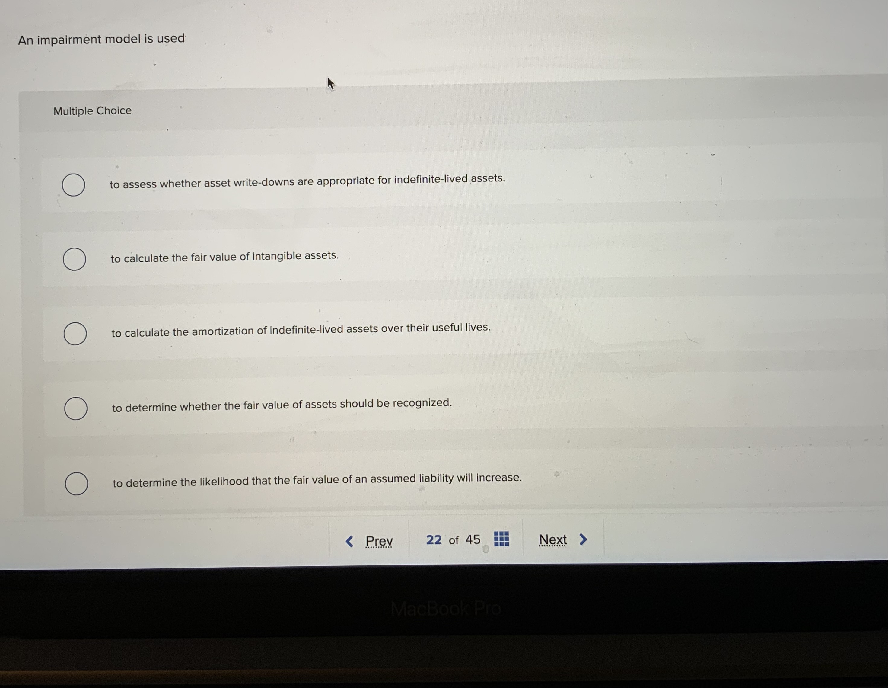 Multiple Choice to assess whether asset write -