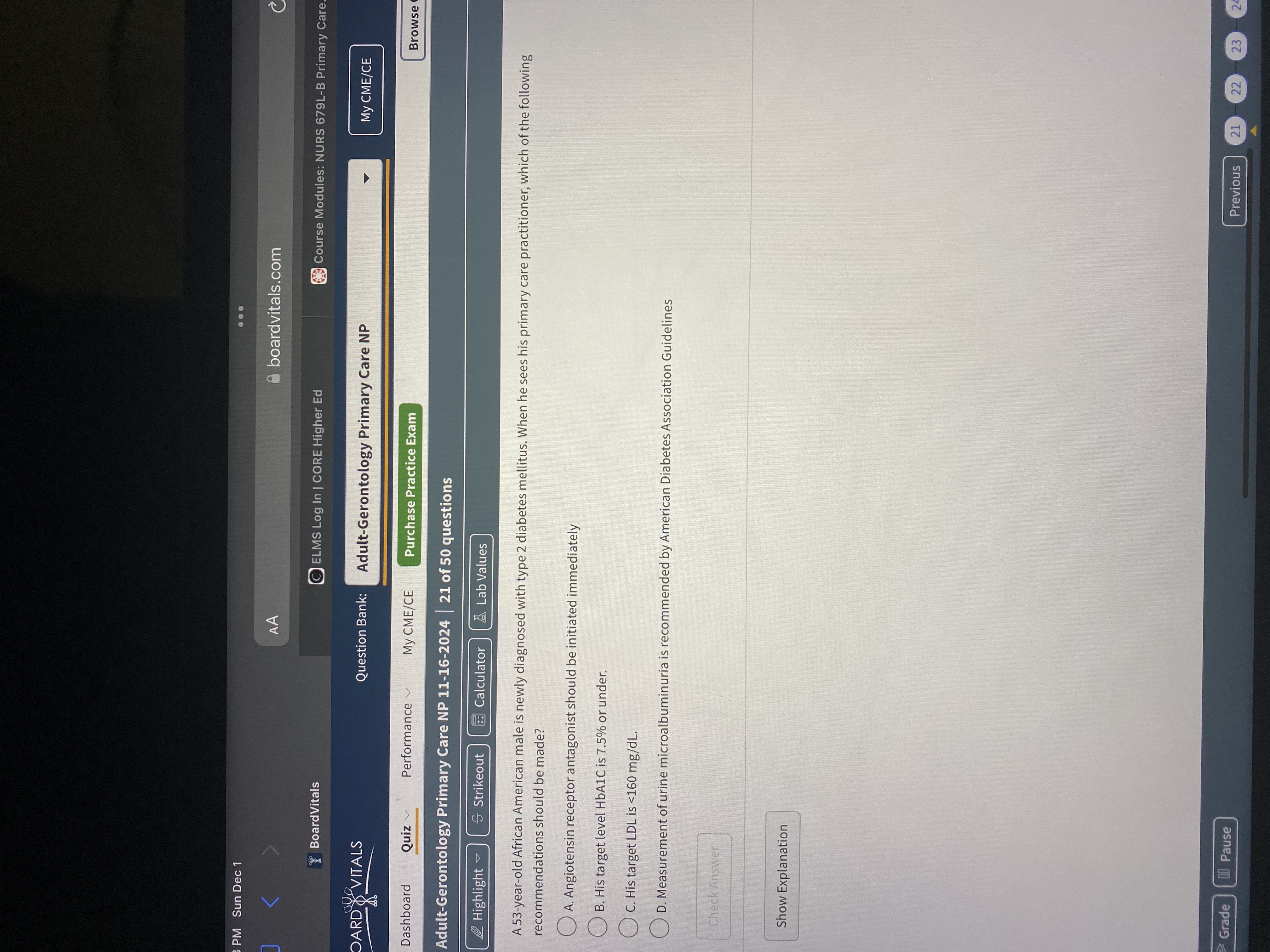 Answer PM Sun Dec 1 . . . AA boardvitals.com