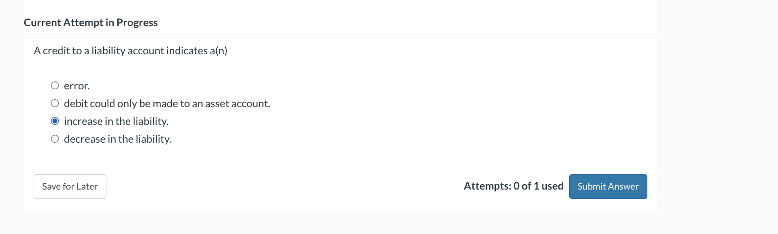 Current Attempt in Progress A credit to a