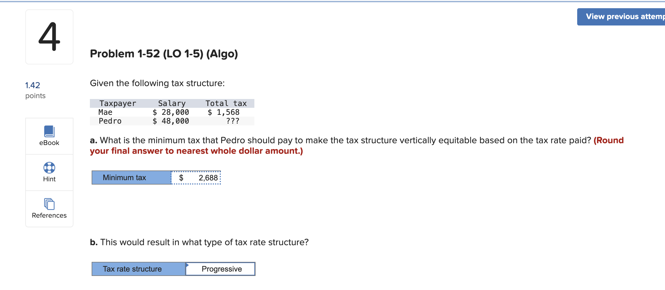 Problem 1 - 5 2 ( LO 1 - 5 ) ( Algo ) a . What is