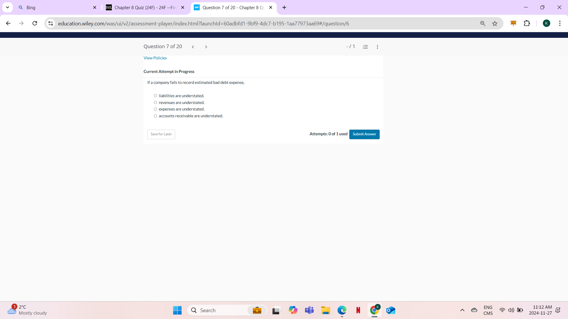 answer Q Bing X D2L Chapter 8 Quiz (24F) - 24F