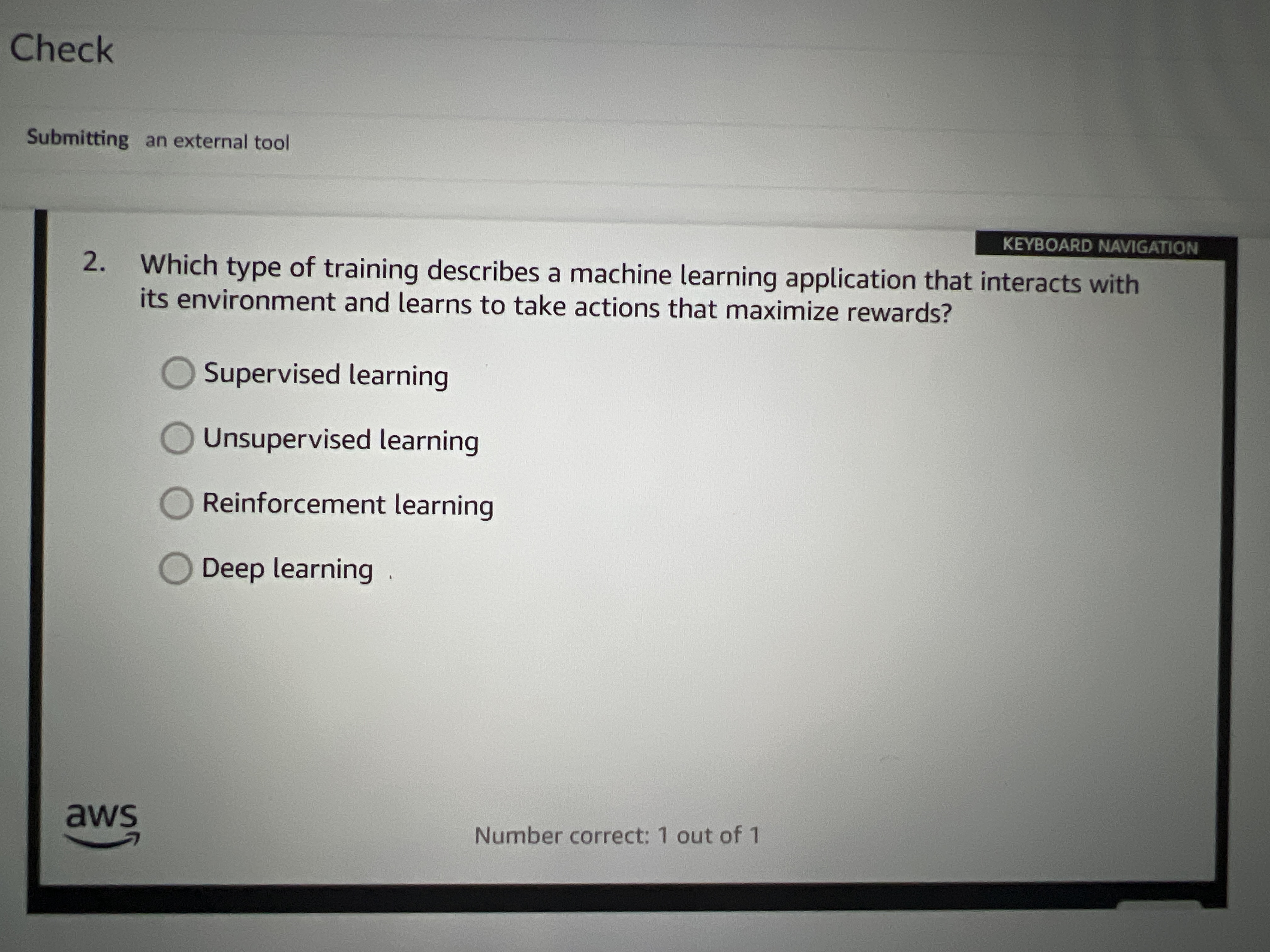 Answer Check Submitting an external tool KEYBOARD